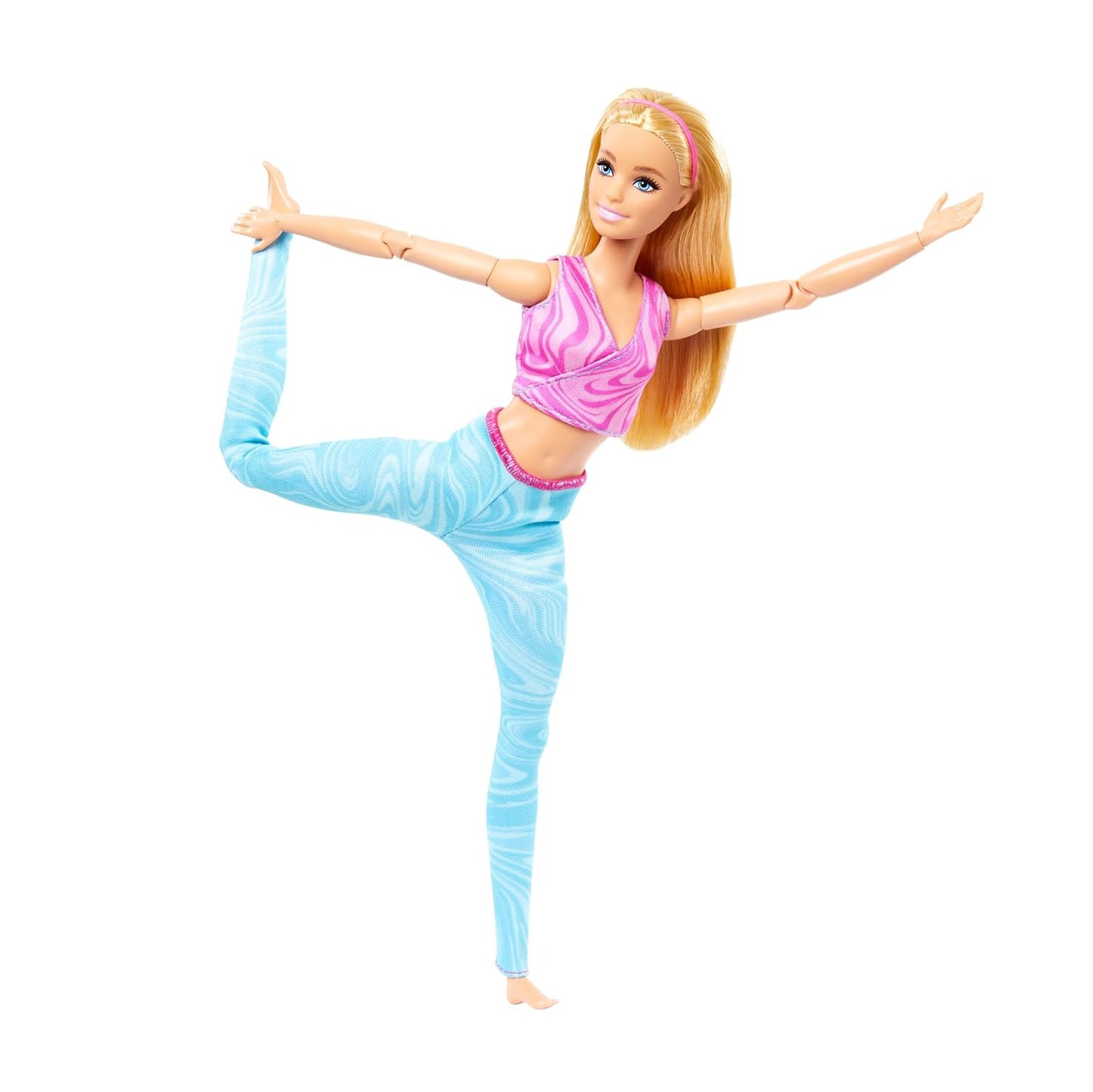 Barbie Made to Move Fashion Doll with Blonde Hair Wearing Removable Pink Sports Top & Blue Yoga Pants, 22 Bendable “Joints”