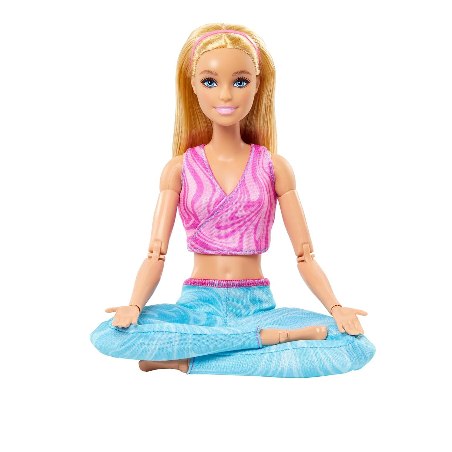 Barbie Made to Move Fashion Doll with Blonde Hair Wearing Removable Pink Sports Top & Blue Yoga Pants, 22 Bendable “Joints”