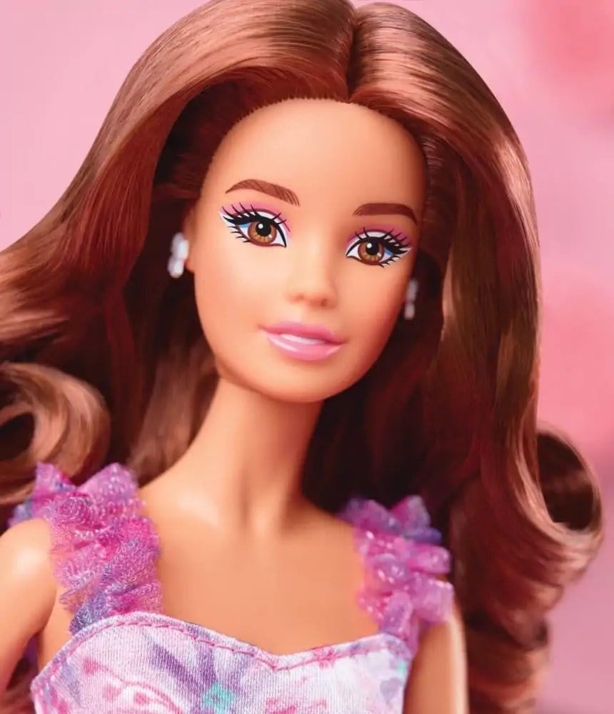 Barbie Signature Birthday Wishes Doll, Collectible in Satiny Lilac Dress with Wavy Brown Hair and Giftable Packaging