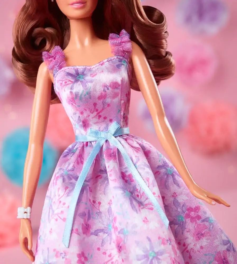 Barbie Signature Birthday Wishes Doll, Collectible in Satiny Lilac Dress with Wavy Brown Hair and Giftable Packaging