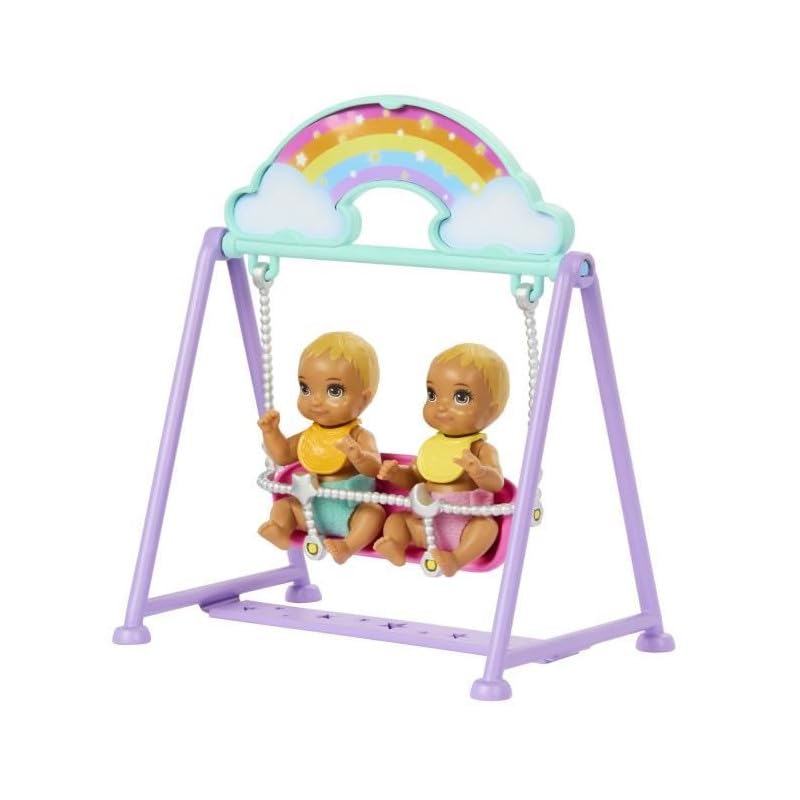 Barbie Skipper Doll & Nursery Playset with Accessories, Includes Twin Baby Dolls, Crib, Swing, See-Saw & More