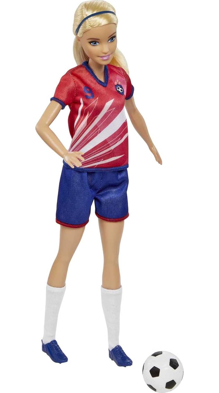 Barbie Soccer Doll, Blonde Ponytail, Colorful #9 Uniform, Soccer Ball, Cleats, Tall Socks, Great Sports-Inspired Gift for Ages 3 and Up