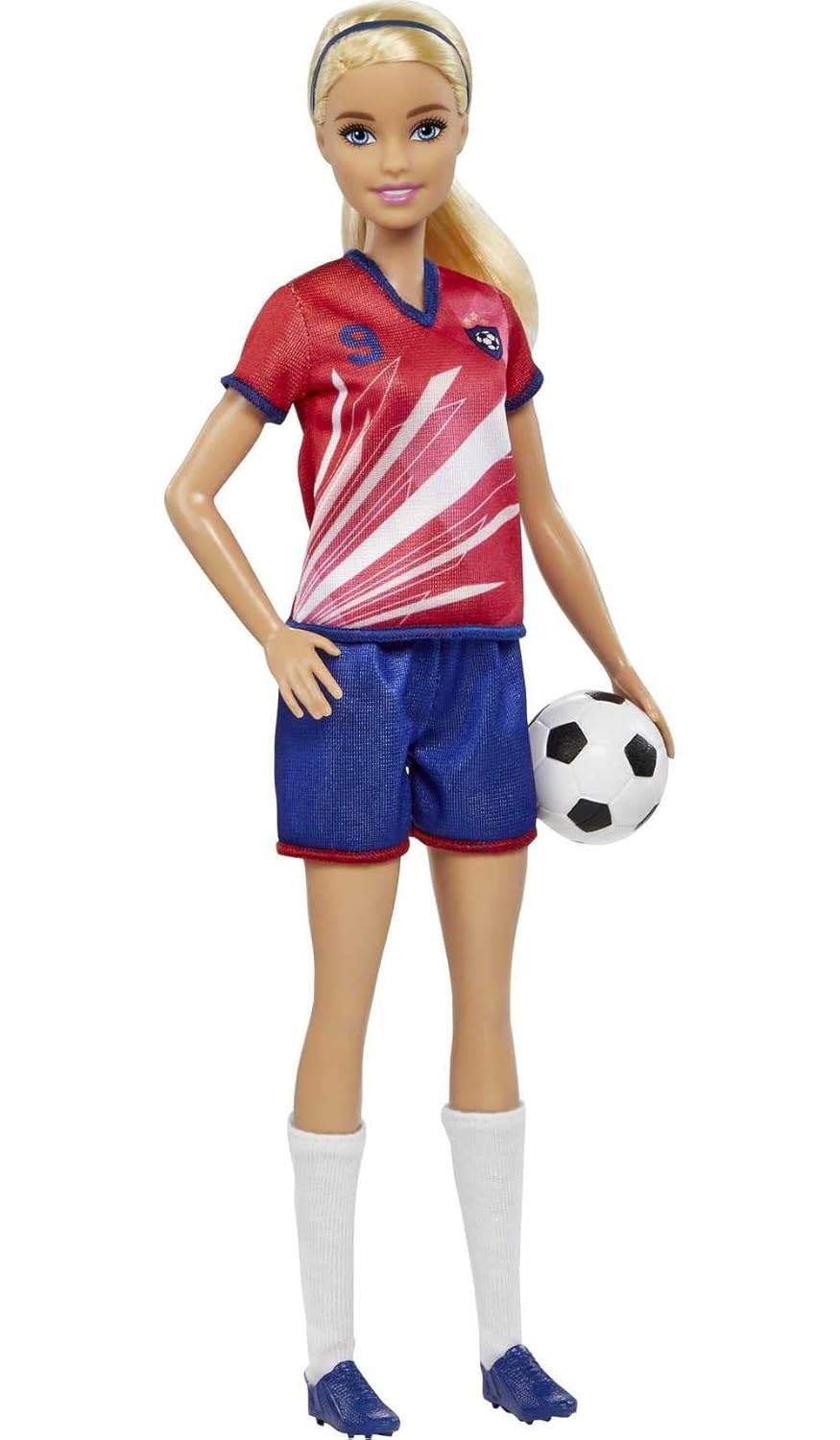 Barbie Soccer Doll, Blonde Ponytail, Colorful #9 Uniform, Soccer Ball, Cleats, Tall Socks, Great Sports-Inspired Gift for Ages 3 and Up