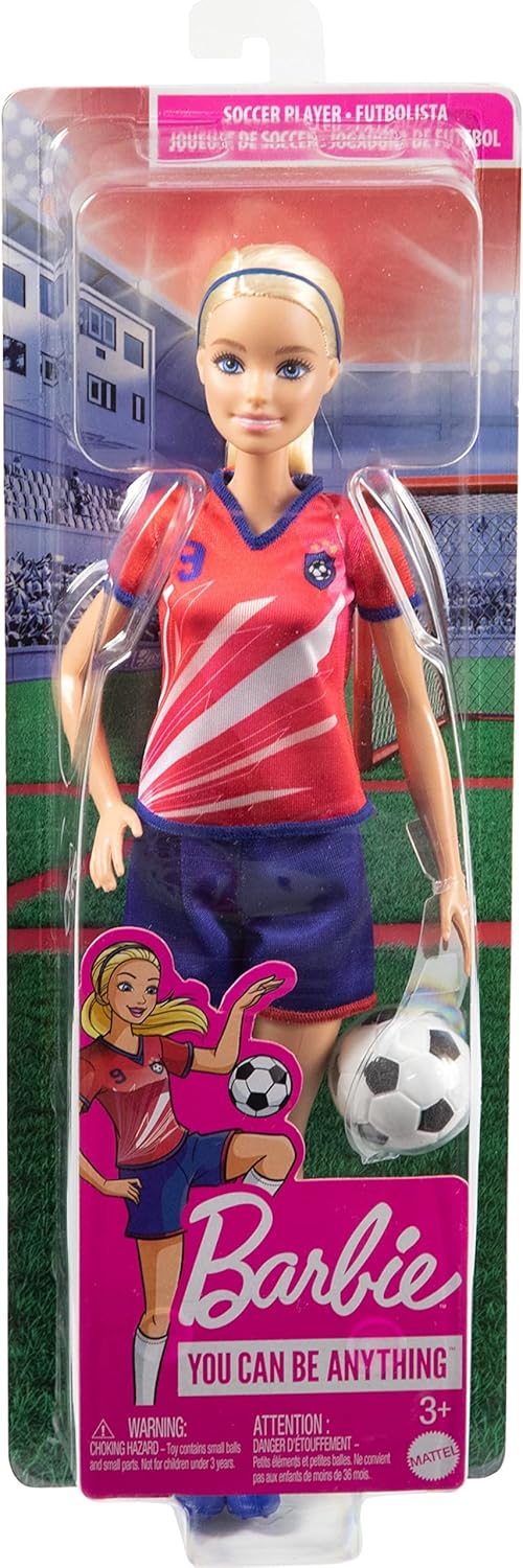 Barbie Soccer Doll, Blonde Ponytail, Colorful #9 Uniform, Soccer Ball, Cleats, Tall Socks, Great Sports-Inspired Gift for Ages 3 and Up