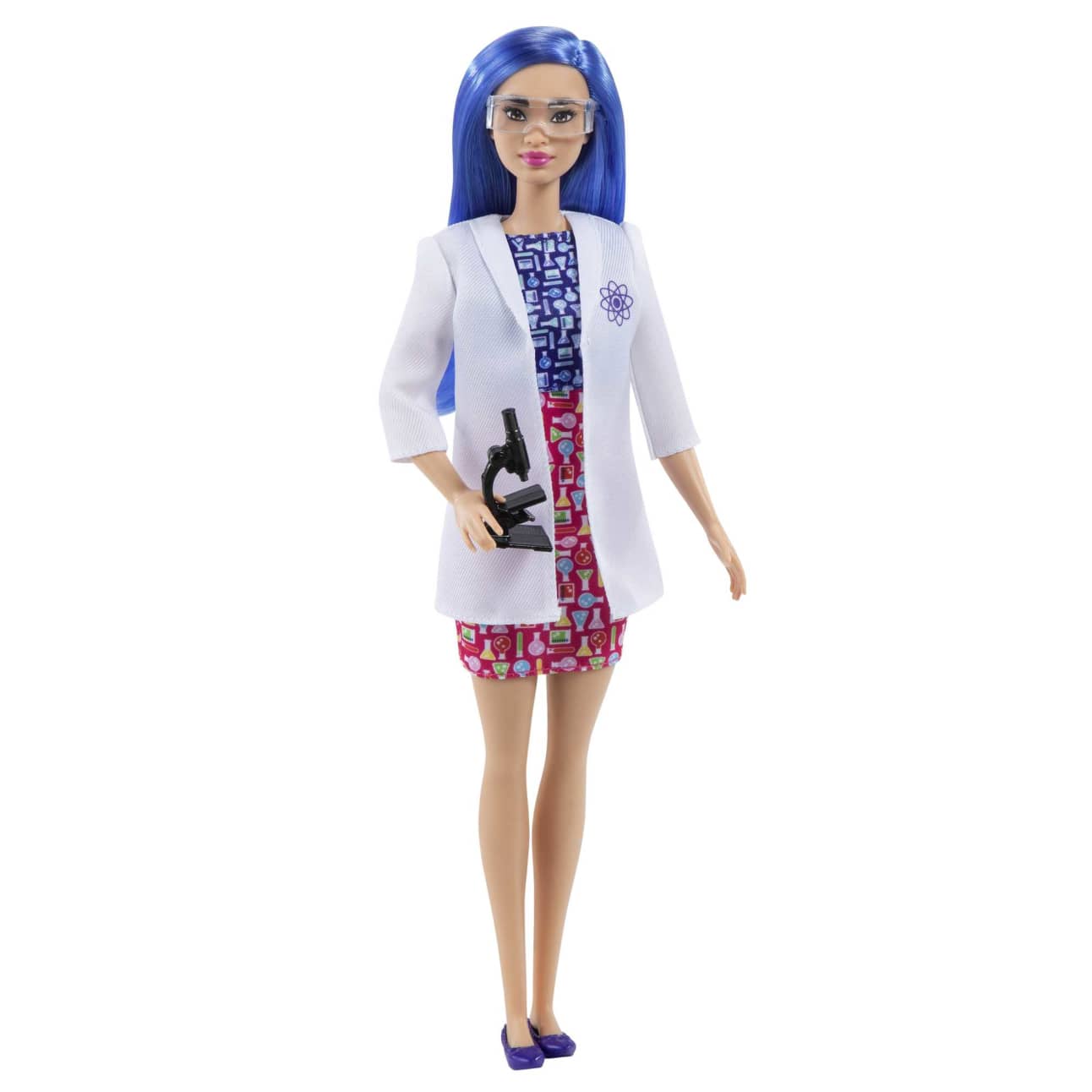Barbie Scientist Doll (12 inches), Blue Hair, Color Block Dress, Lab Coat & Flats, Microscope Accessory, Great Gift for Ages 3 Years Old & Up