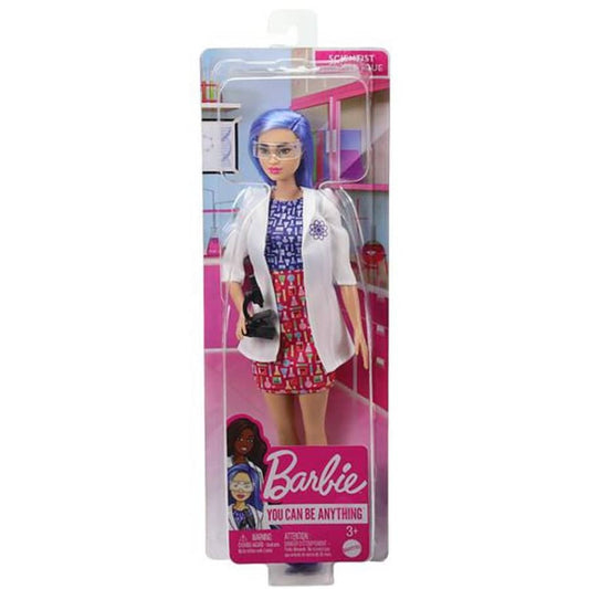 Barbie Scientist Doll (12 inches), Blue Hair, Color Block Dress, Lab Coat & Flats, Microscope Accessory, Great Gift for Ages 3 Years Old & Up