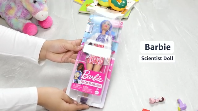 Barbie Scientist Doll (12 inches), Blue Hair, Color Block Dress, Lab Coat & Flats, Microscope Accessory, Great Gift for Ages 3 Years Old & Up