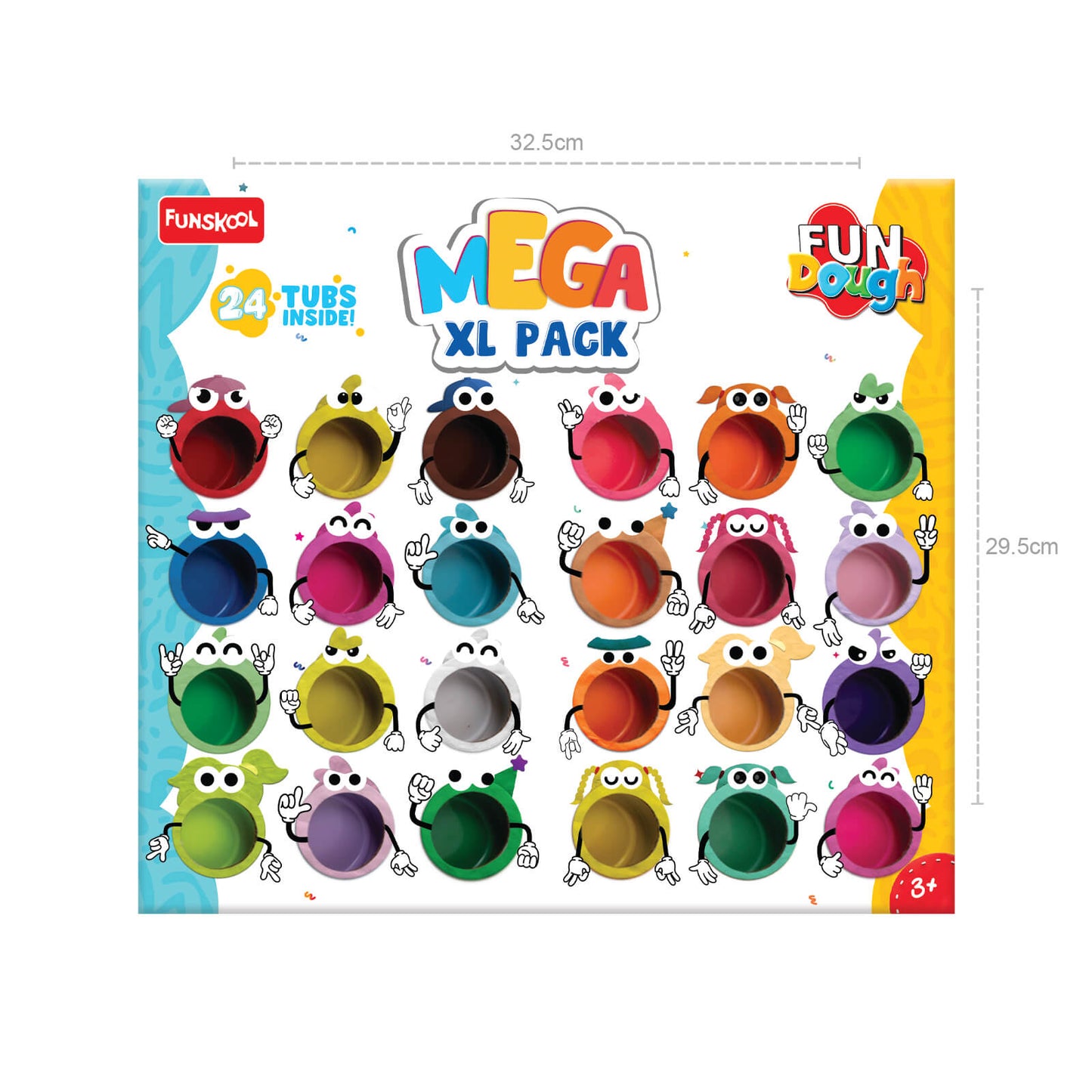 Fundough Funskool Mega XL Pack, Play Dough, Art and Craft Set for Kid, 24 Colorful Tubs of 25g Each (600g Total), Learning, Fun & Engaging, Multicolour, Gift Set for Kids, Age 3+ Years