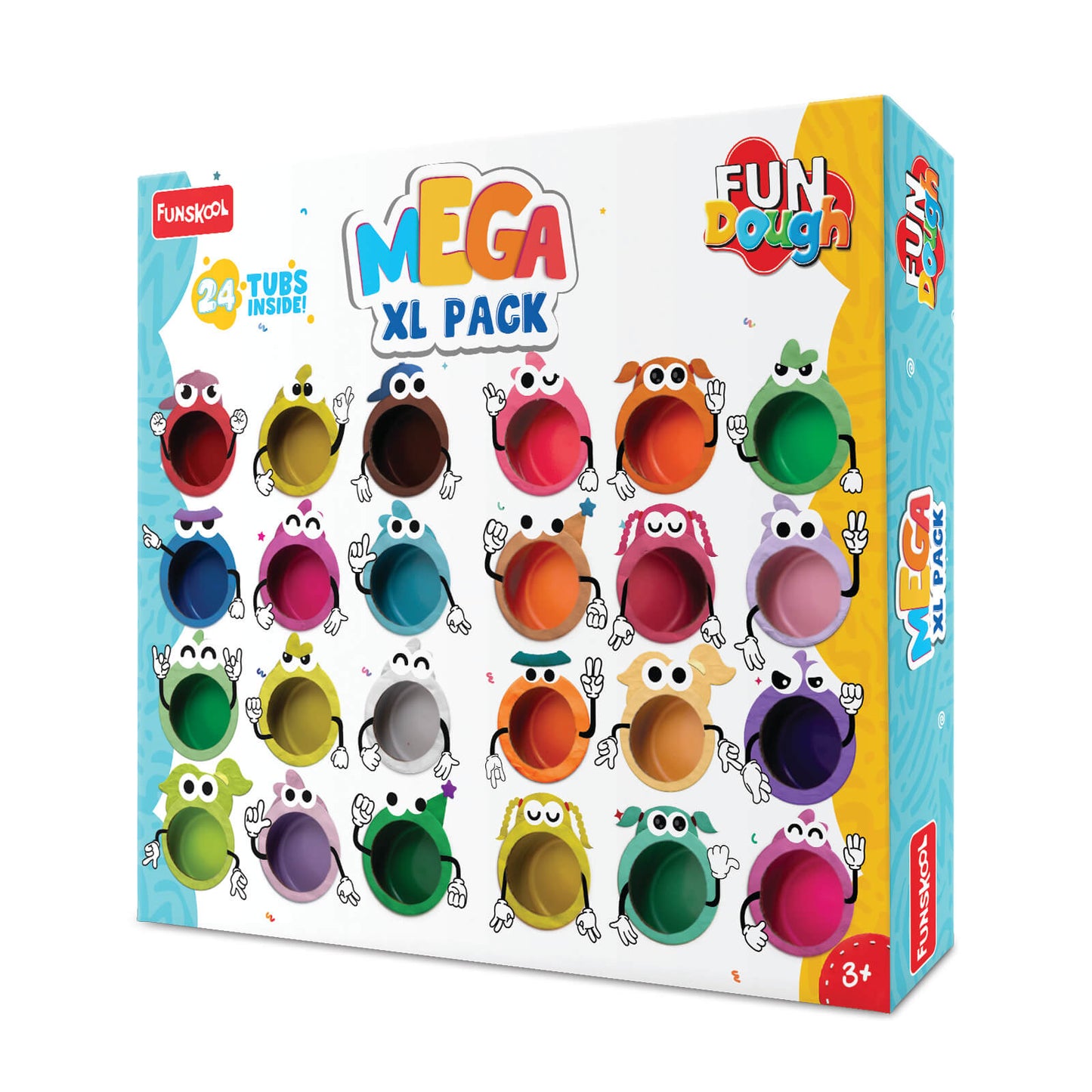 Fundough Funskool Mega XL Pack, Play Dough, Art and Craft Set for Kid, 24 Colorful Tubs of 25g Each (600g Total), Learning, Fun & Engaging, Multicolour, Gift Set for Kids, Age 3+ Years