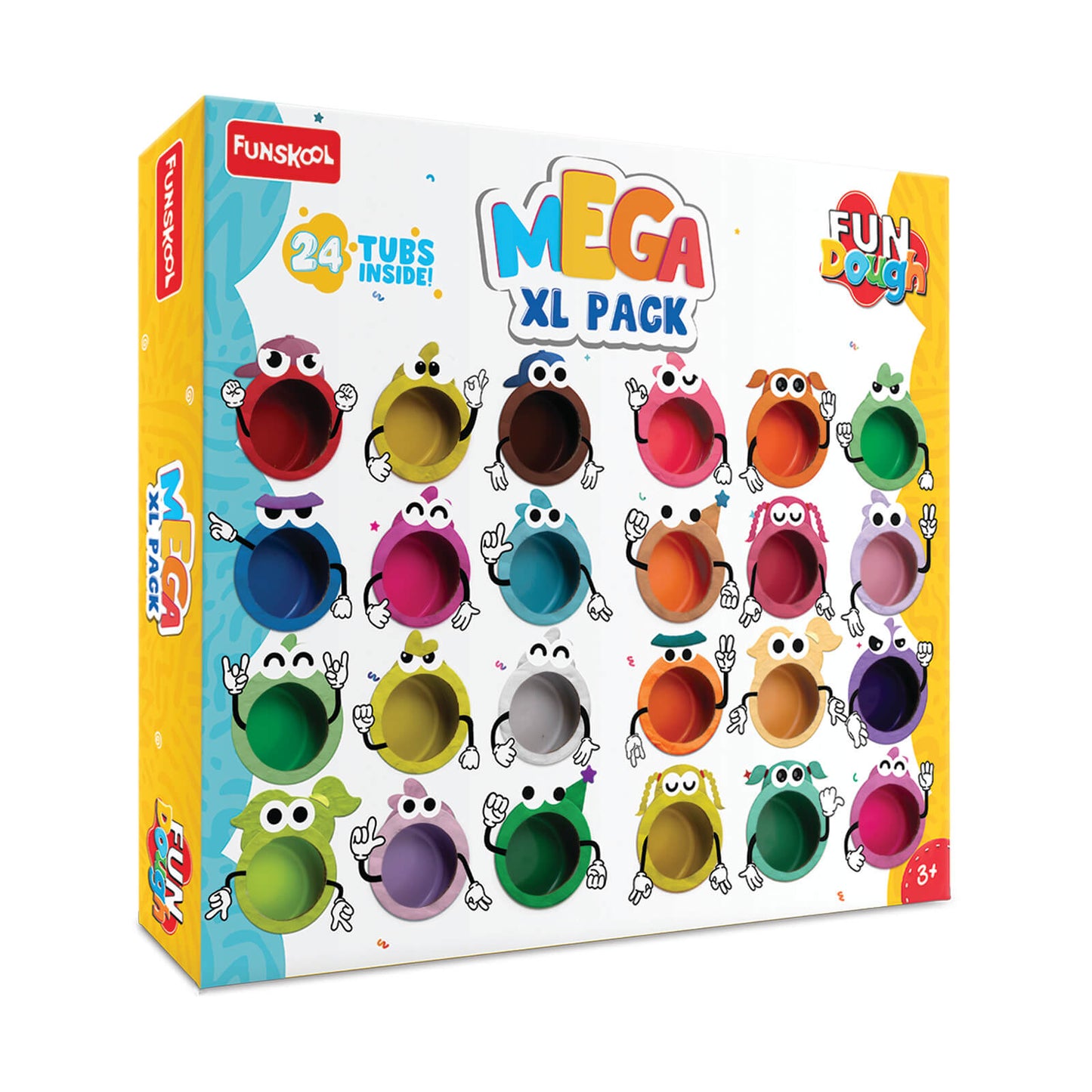 Fundough Funskool Mega XL Pack, Play Dough, Art and Craft Set for Kid, 24 Colorful Tubs of 25g Each (600g Total), Learning, Fun & Engaging, Multicolour, Gift Set for Kids, Age 3+ Years