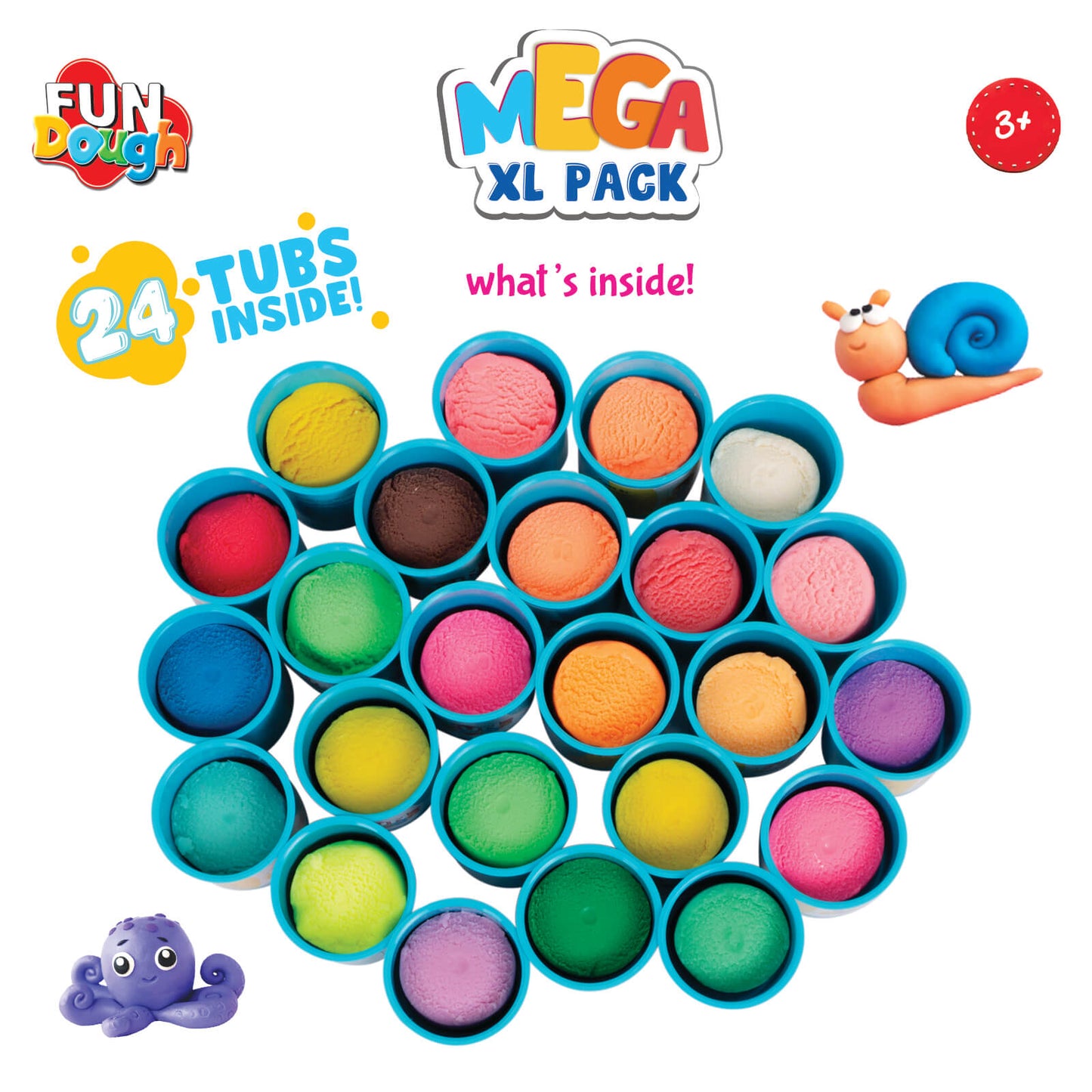 Fundough Funskool Mega XL Pack, Play Dough, Art and Craft Set for Kid, 24 Colorful Tubs of 25g Each (600g Total), Learning, Fun & Engaging, Multicolour, Gift Set for Kids, Age 3+ Years