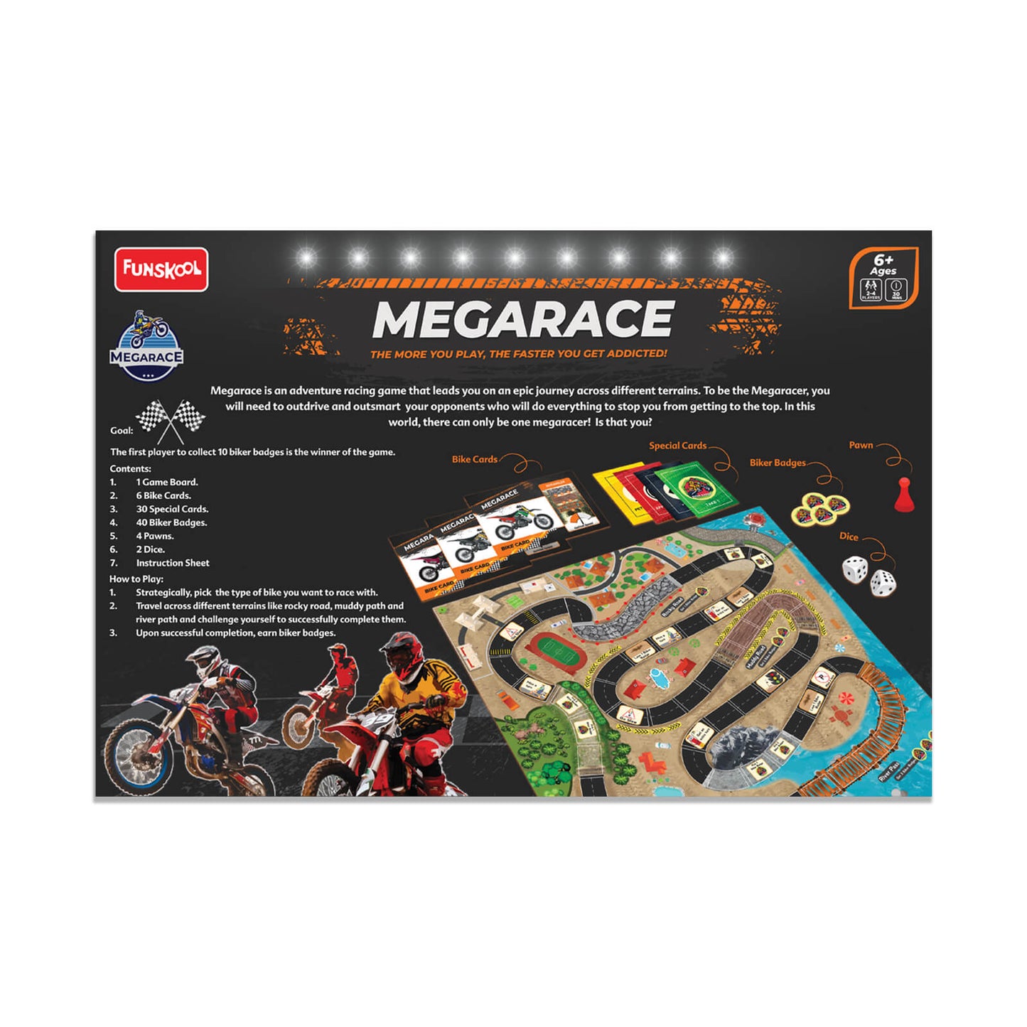 Funskool Games Megarace,Adventure Game,Bike Game, for 6 Year Old Kids and Above, Multicolor