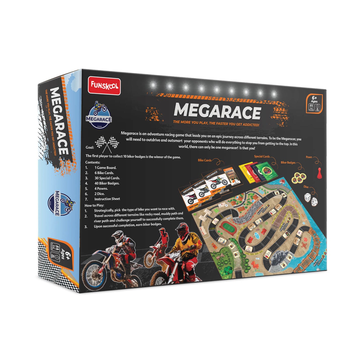Funskool Games Megarace,Adventure Game,Bike Game, for 6 Year Old Kids and Above, Multicolor