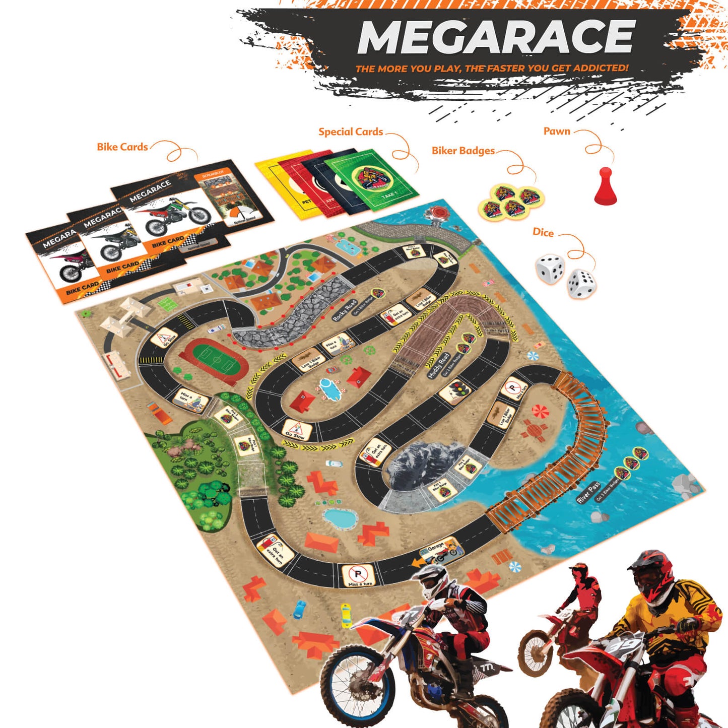 Funskool Games Megarace,Adventure Game,Bike Game, for 6 Year Old Kids and Above, Multicolor