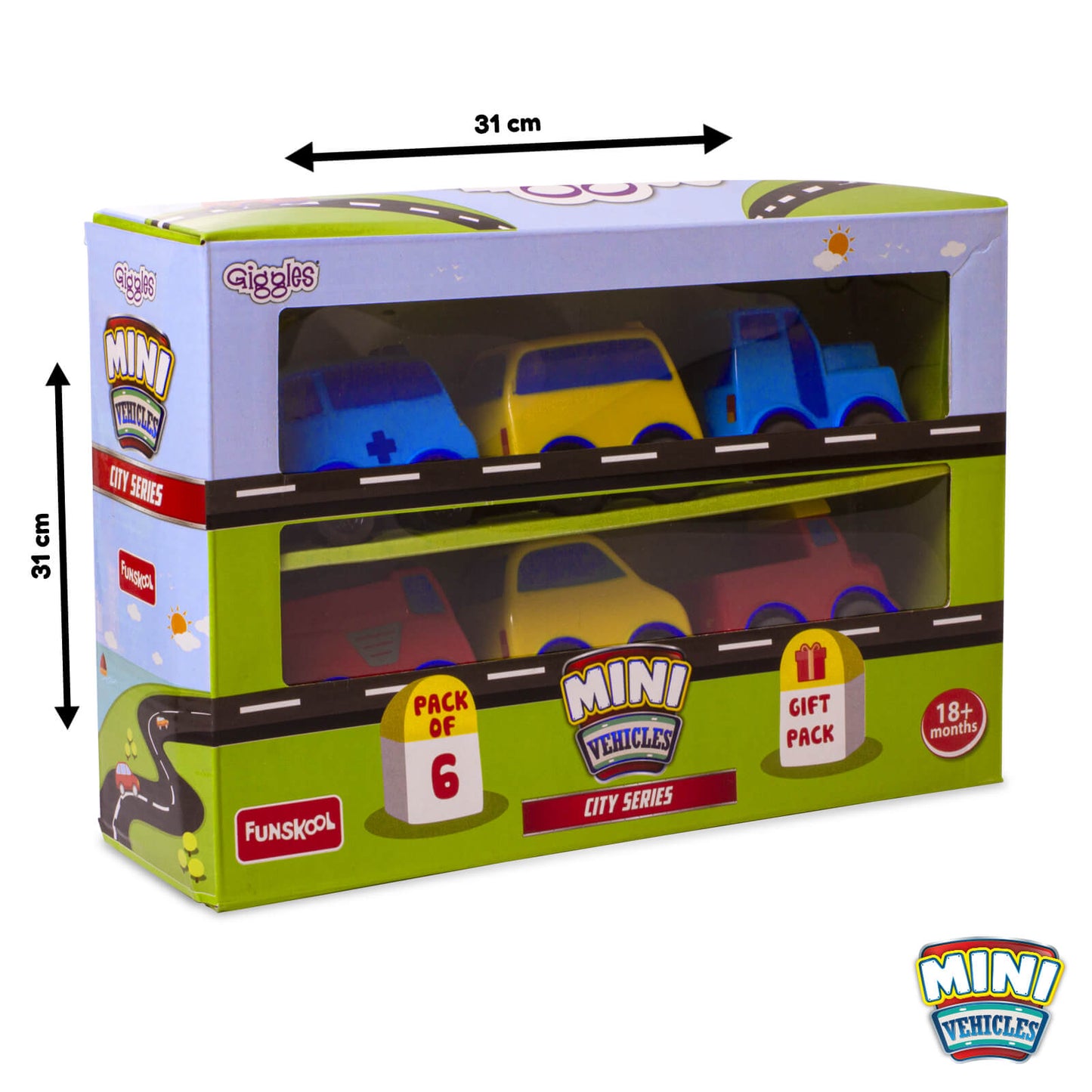 Funskool Giggles - Mini Vehicles City Series,Push and go Multicolor,Combo Pack,Gift Set, for 18 Months and Above.