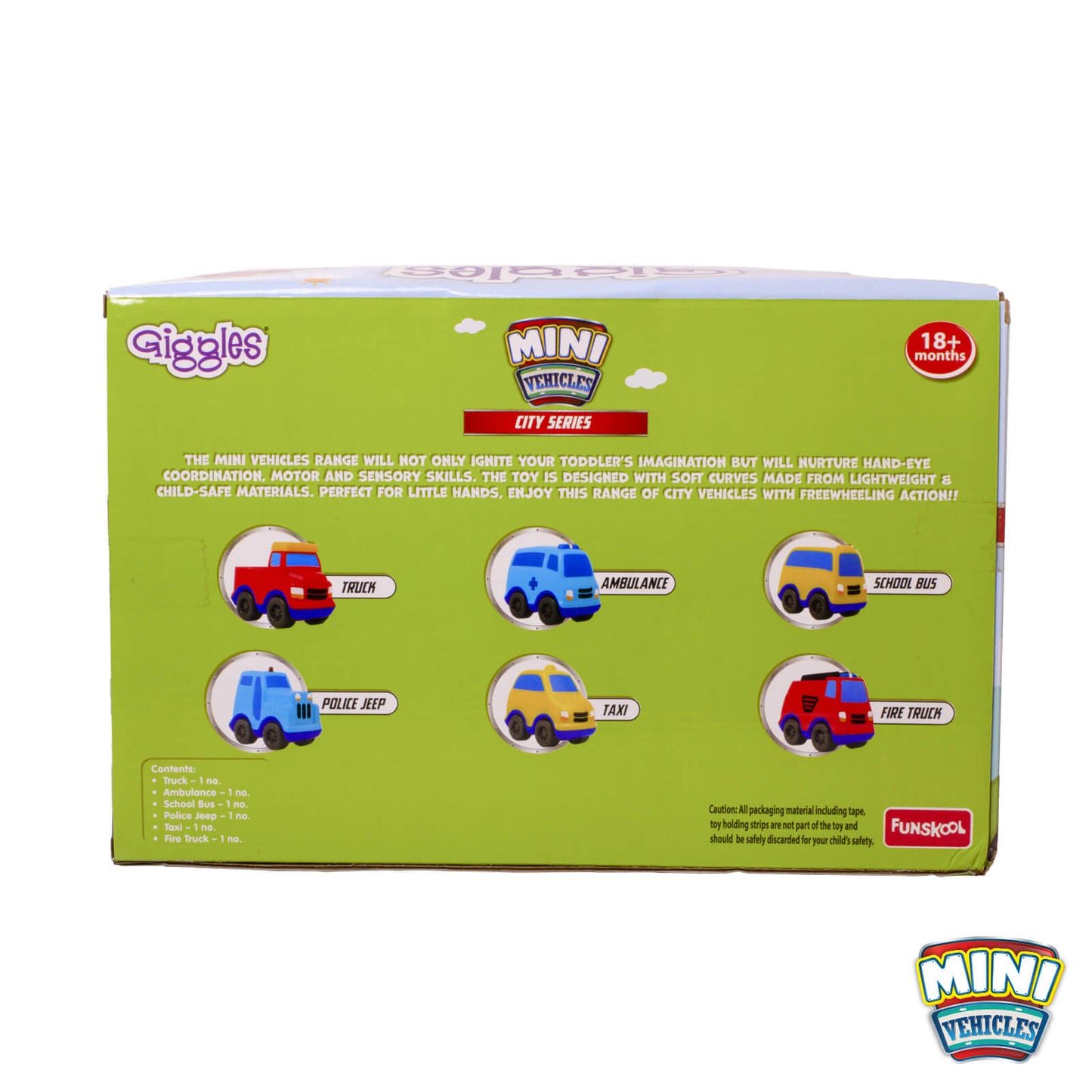 Funskool Giggles - Mini Vehicles City Series,Push and go Multicolor,Combo Pack,Gift Set, for 18 Months and Above.