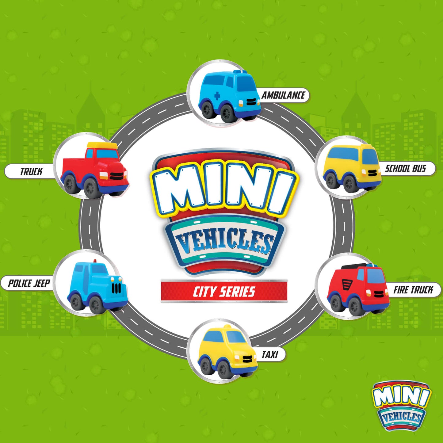 Funskool Giggles - Mini Vehicles City Series,Push and go Multicolor,Combo Pack,Gift Set, for 18 Months and Above.