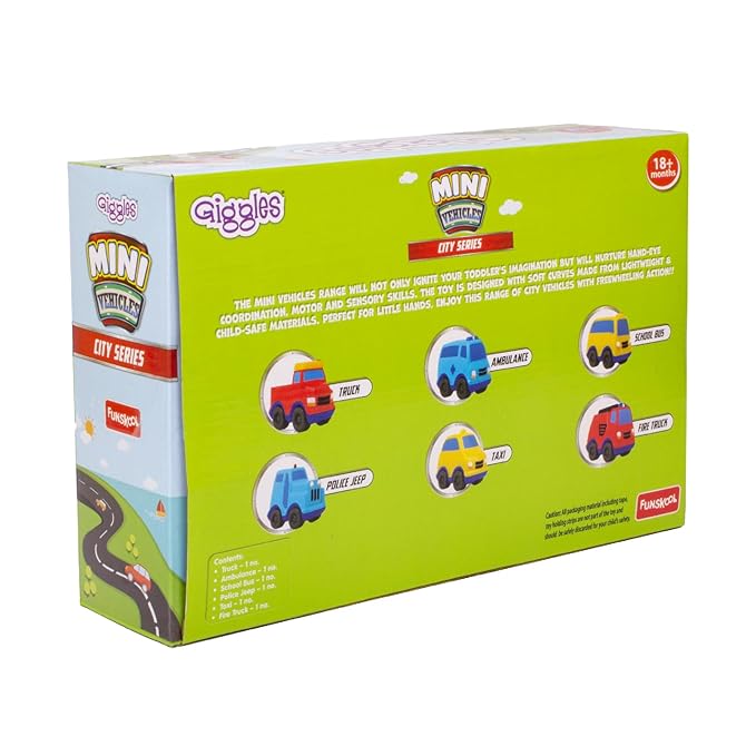 Funskool Giggles - Mini Vehicles City Series,Push and go Multicolor,Combo Pack,Gift Set, for 18 Months and Above.