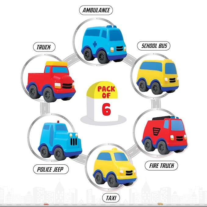 Funskool Giggles - Mini Vehicles City Series,Push and go Multicolor,Combo Pack,Gift Set, for 18 Months and Above.