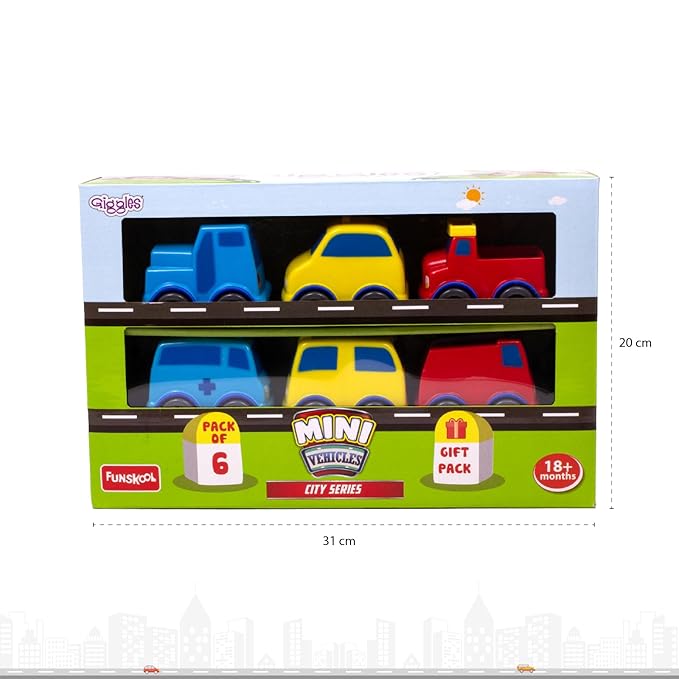 Funskool Giggles - Mini Vehicles City Series,Push and go Multicolor,Combo Pack,Gift Set, for 18 Months and Above.