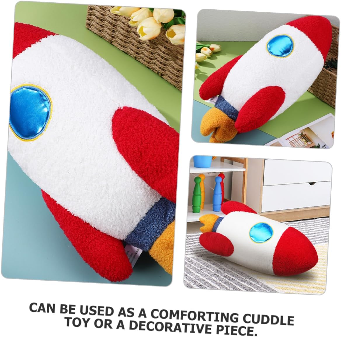Cabilock Space Rocket Doll Decoration Space Themed Children's Decoration Space Animal Plush Space Pillow Short Plush