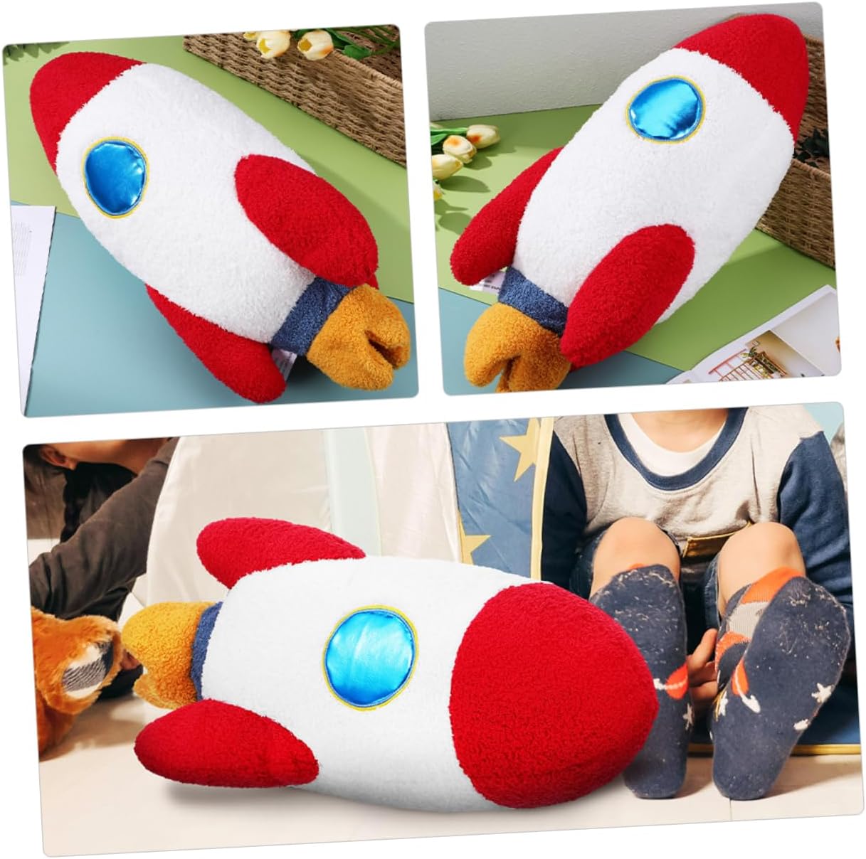 Cabilock Space Rocket Doll Decoration Space Themed Children's Decoration Space Animal Plush Space Pillow Short Plush