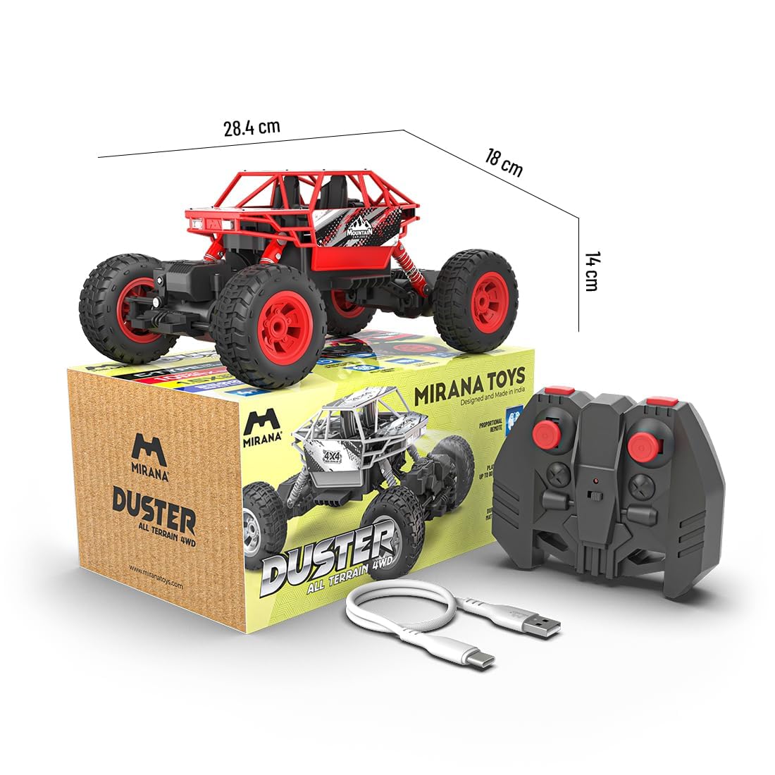 Varrnii ENTERPRISE! Duster C-Type USB Rechargeable 4x4 RC Car | Car with Nitro Boost, Spring Suspensions | 4WD Rock Crawler | Fun RC Toy Gift for Kids (4 Wheel Drive)