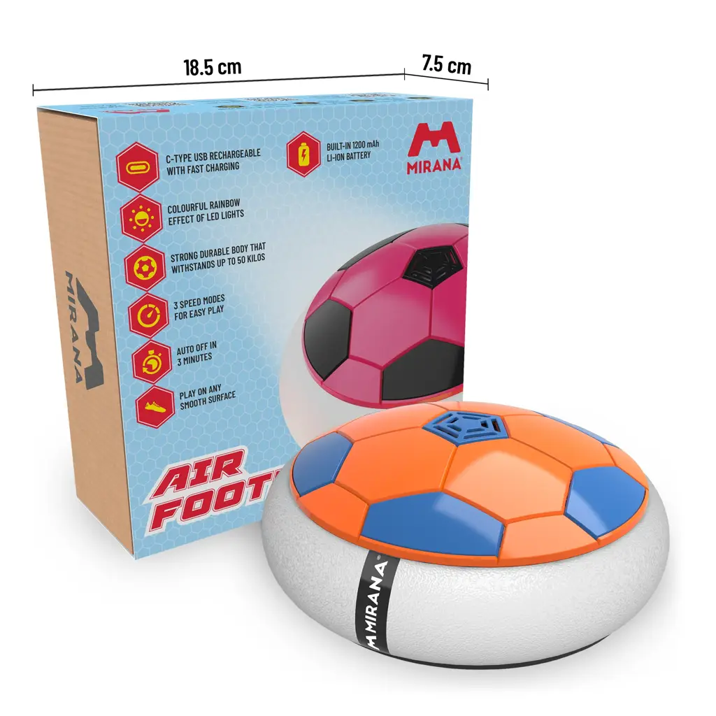 Mirana Type-C USB Rechargeable Hover Football Indoor Floating Hoverball Soccer | Air Football Neon Lite | Made in India Fun Toy Best Gift for Boys and Kids (Red)