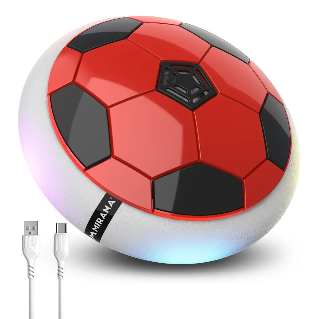 Mirana Type-C USB Rechargeable Hover Football Indoor Floating Hoverball Soccer | Air Football Neon Lite | Made in India Fun Toy Best Gift for Boys and Kids (Red)