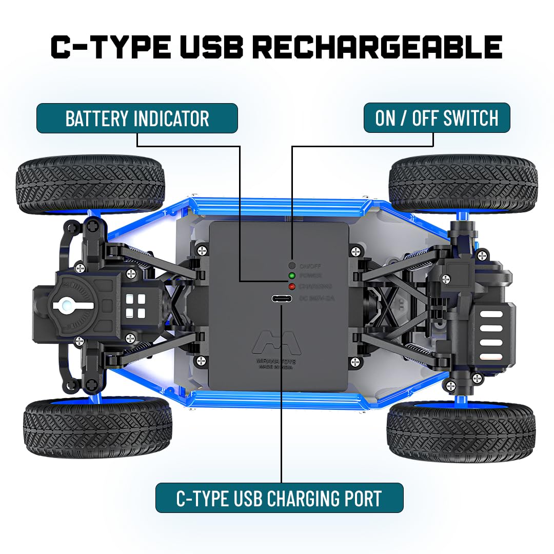 Mirana Duster 2WD Rock Crawler 4x4 | Rechargeable Offroad Monster Truck | High Speed ATV RC Car with Nitro Boost | Remote Control Car Toys for Kids | Made in India (2 Wheel Drive, Green)
