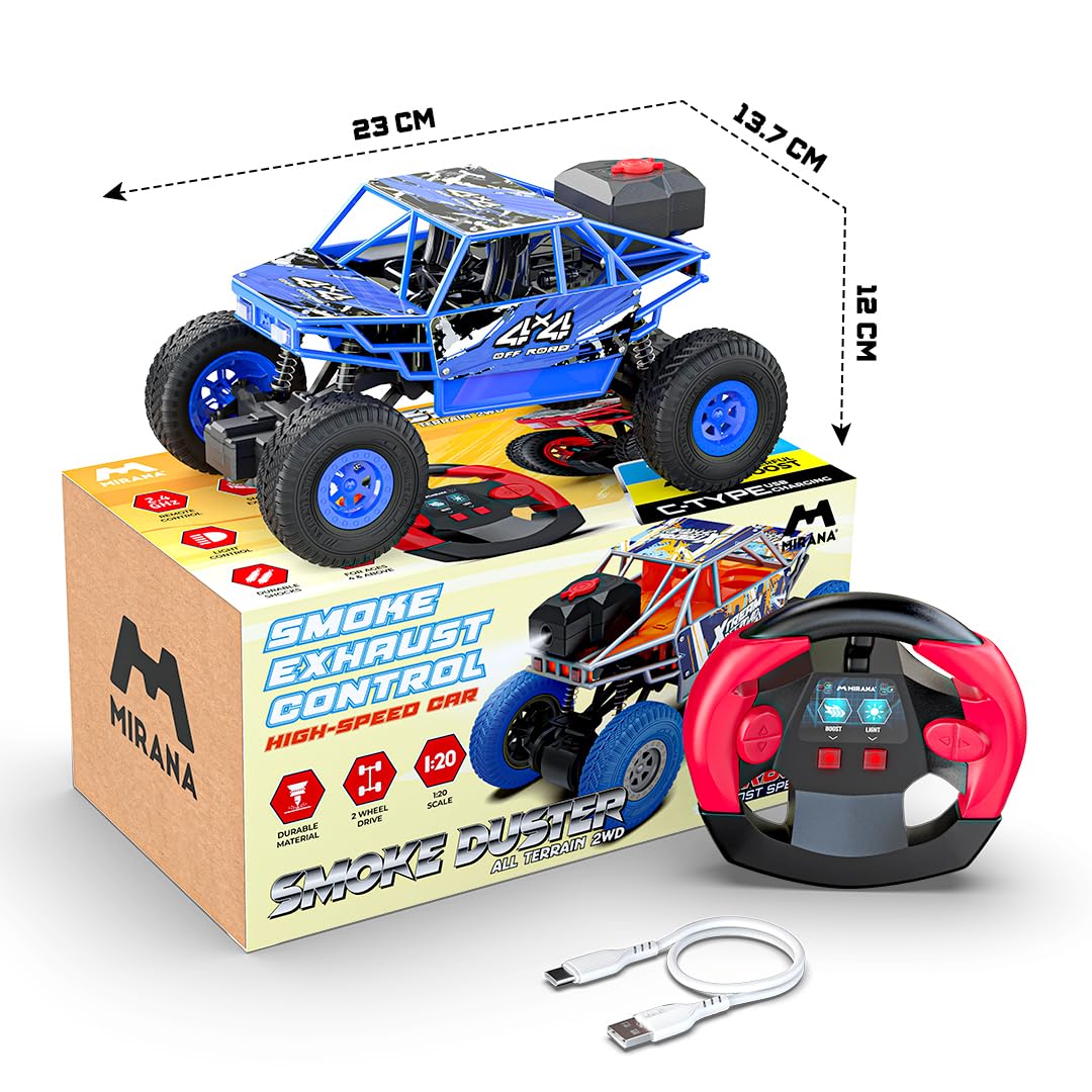 Mirana Duster 2WD Rock Crawler 4x4 | Rechargeable Offroad Monster Truck | High Speed ATV RC Car with Nitro Boost | Remote Control Car Toys for Kids | Made in India (2 Wheel Drive, Green)