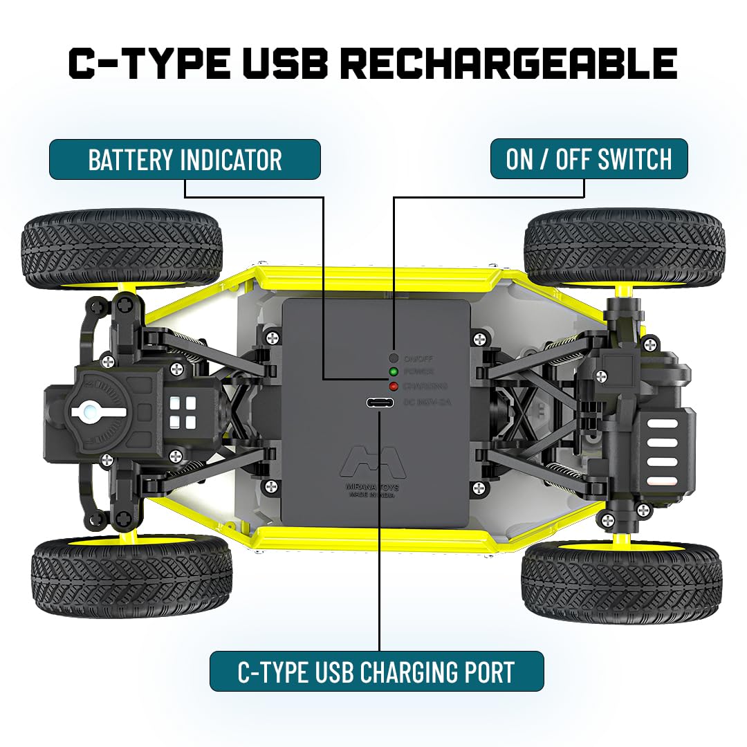 Mirana Duster 2WD Rock Crawler 4x4 | Rechargeable Offroad Monster Truck | High Speed ATV RC Car with Nitro Boost | Remote Control Car Toys for Kids | Made in India (2 Wheel Drive, Green)