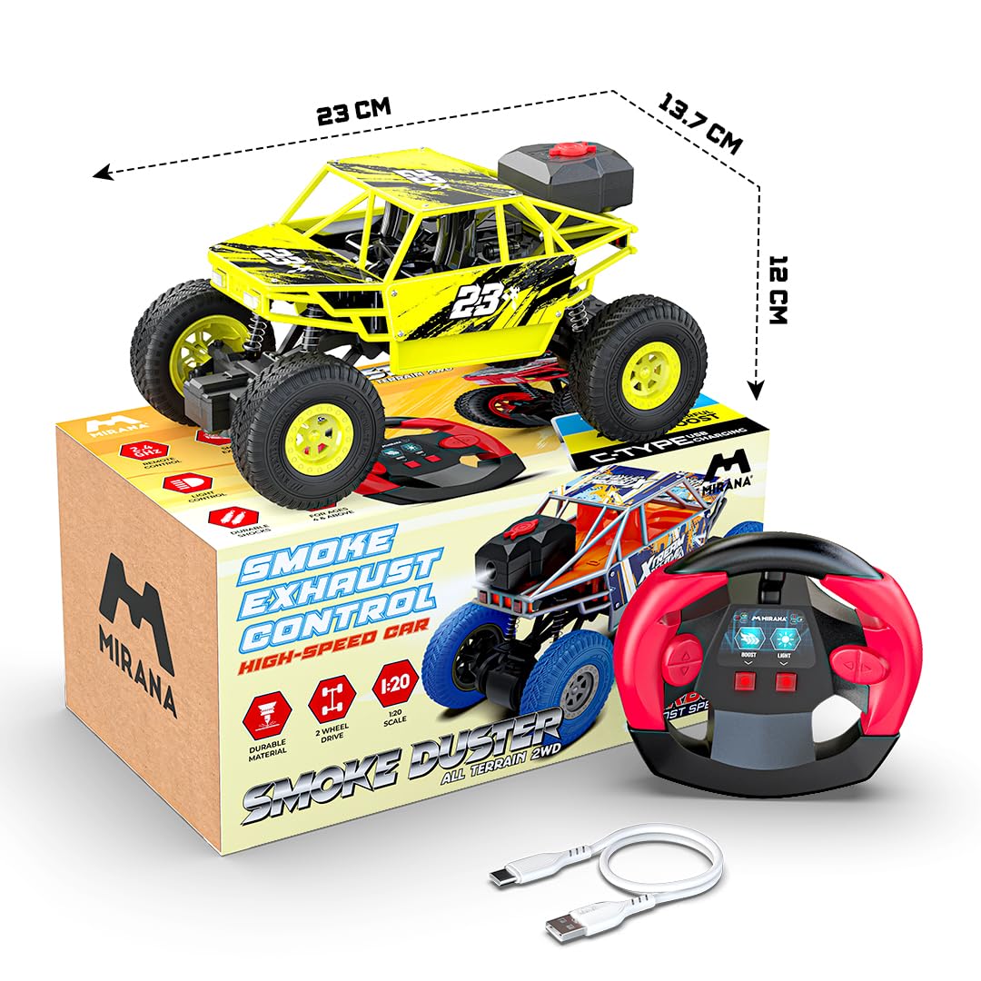 Mirana Duster 2WD Rock Crawler 4x4 | Rechargeable Offroad Monster Truck | High Speed ATV RC Car with Nitro Boost | Remote Control Car Toys for Kids | Made in India (2 Wheel Drive, Green)