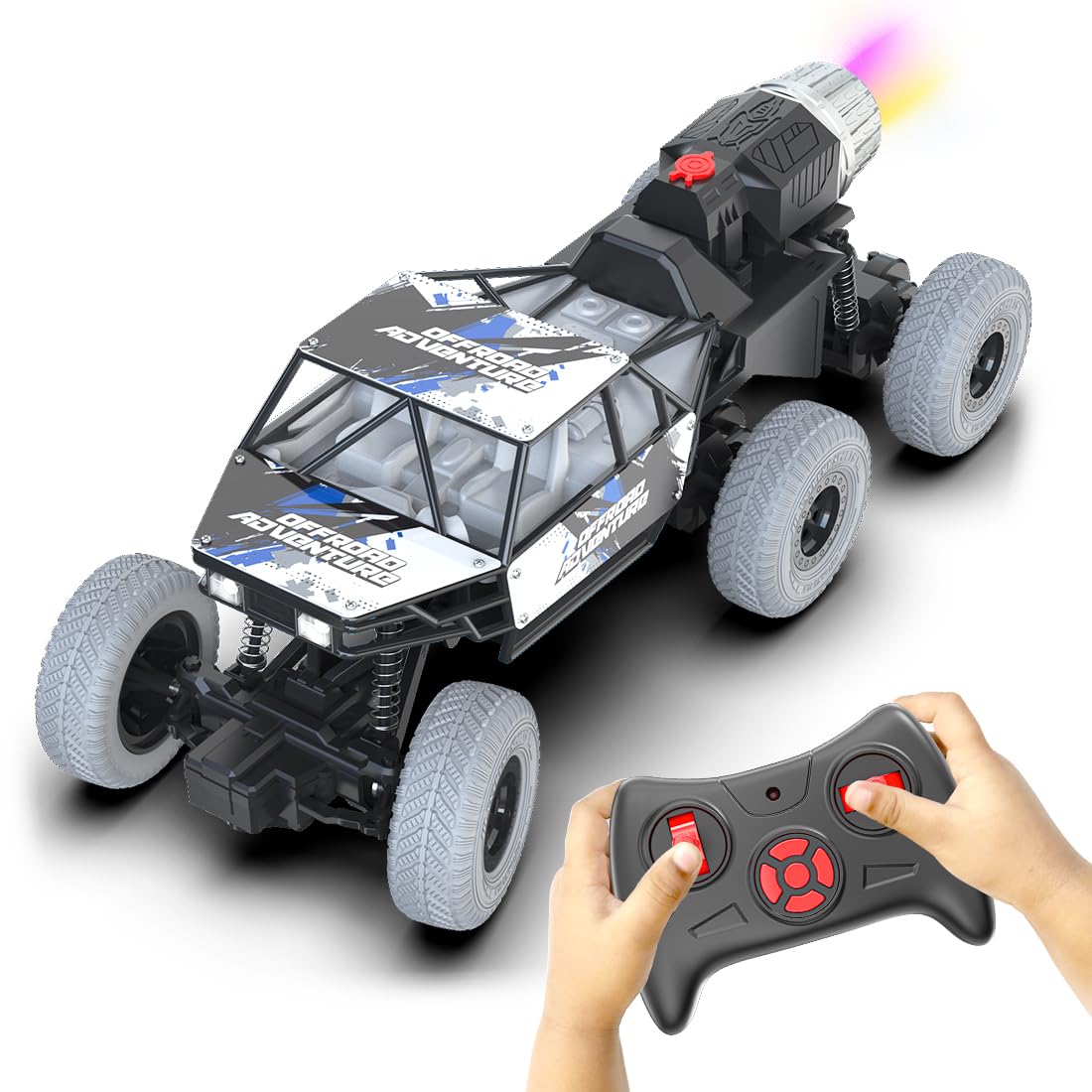 Mirana Mega Ranger | 6WD 4x4 RC Car Toy for Kids | High Speed ATV Remote Control Rock Crawler with Smoke Exhaust | C-Type USB Rechargeable Offroad Monster Truck | Gift for Boys & Girls (Silver)