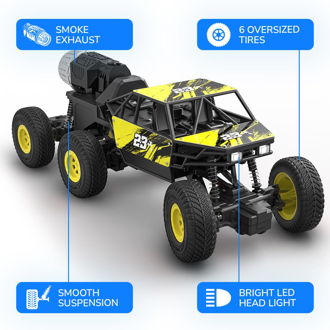 Mirana Mega Ranger | 6WD 4x4 RC Car Toy for Kids | High Speed ATV Remote Control Rock Crawler with Smoke Exhaust | C-Type USB Rechargeable Offroad Monster Truck | Gift for Boys & Girls (Silver)