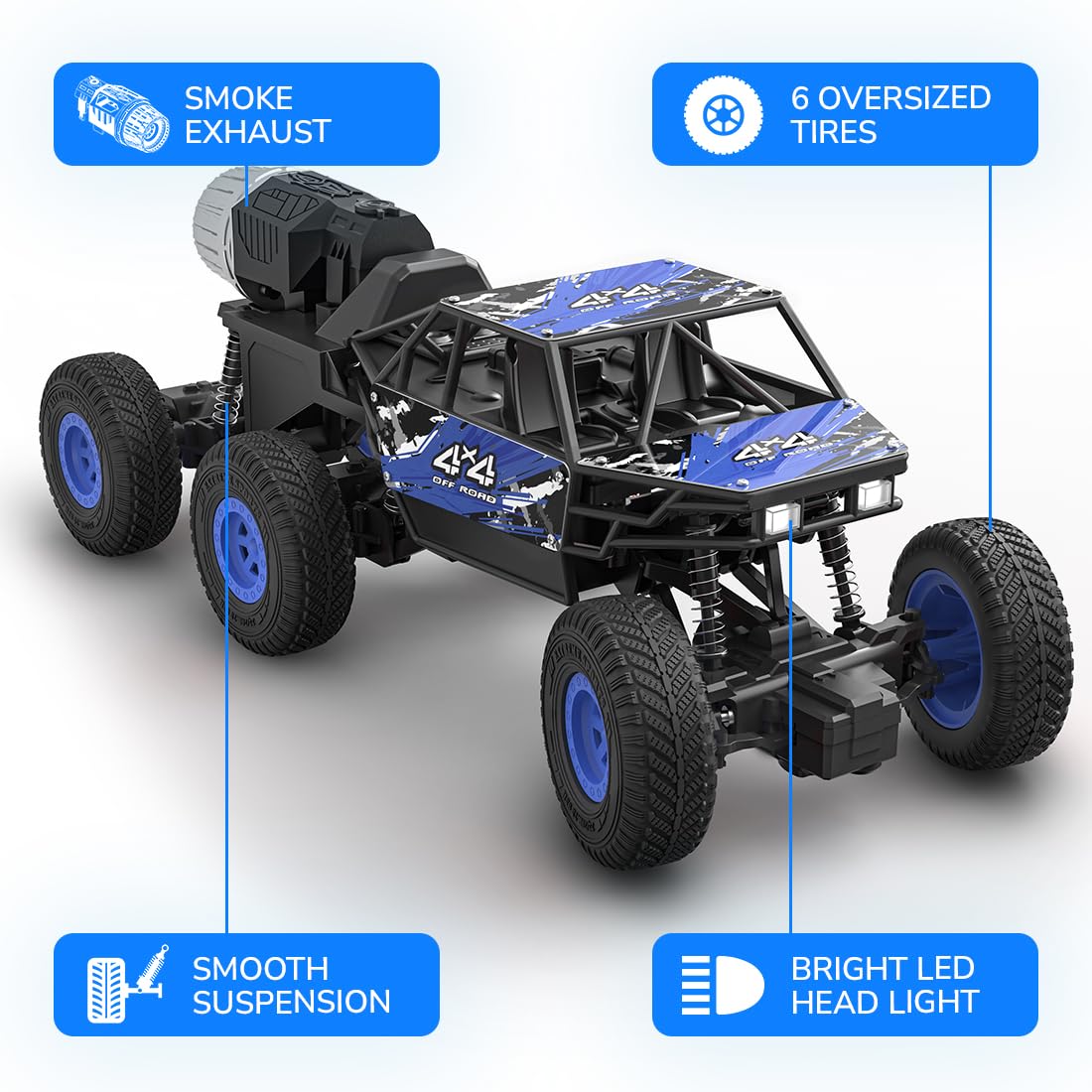 Mirana Mega Ranger | 6WD 4x4 RC Car Toy for Kids | High Speed ATV Remote Control Rock Crawler with Smoke Exhaust | C-Type USB Rechargeable Offroad Monster Truck | Gift for Boys & Girls (Silver)