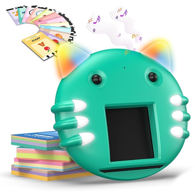 Mirana Talking Kitty - Montessori Educational Flash Cards - Interactive Learning Toy for Kids Boys Girls - Multiple Game Modes Alphabets & Math - USB Type-C Rechargeable - Age 2+ Years (Blue, Medium)