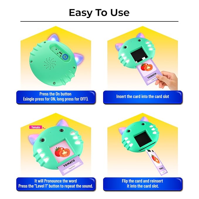 Mirana Talking Kitty - Montessori Educational Flash Cards - Interactive Learning Toy for Kids Boys Girls - Multiple Game Modes Alphabets & Math - USB Type-C Rechargeable - Age 2+ Years (Blue, Medium)
