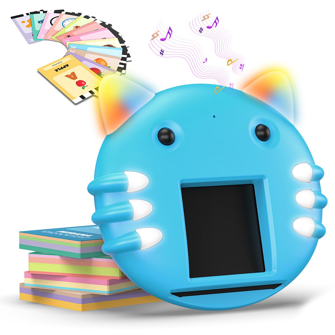 Mirana Talking Kitty - Montessori Educational Flash Cards - Interactive Learning Toy for Kids Boys Girls - Multiple Game Modes Alphabets & Math - USB Type-C Rechargeable - Age 2+ Years (Blue, Medium)