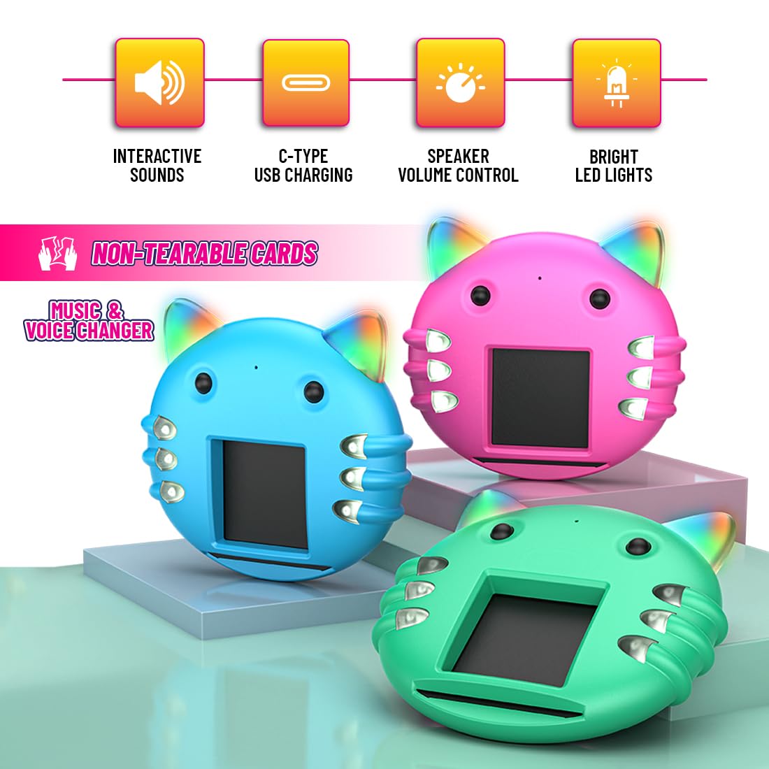 Mirana Talking Kitty - Montessori Educational Flash Cards - Interactive Learning Toy for Kids Boys Girls - Multiple Game Modes Alphabets & Math - USB Type-C Rechargeable - Age 2+ Years (Blue, Medium)