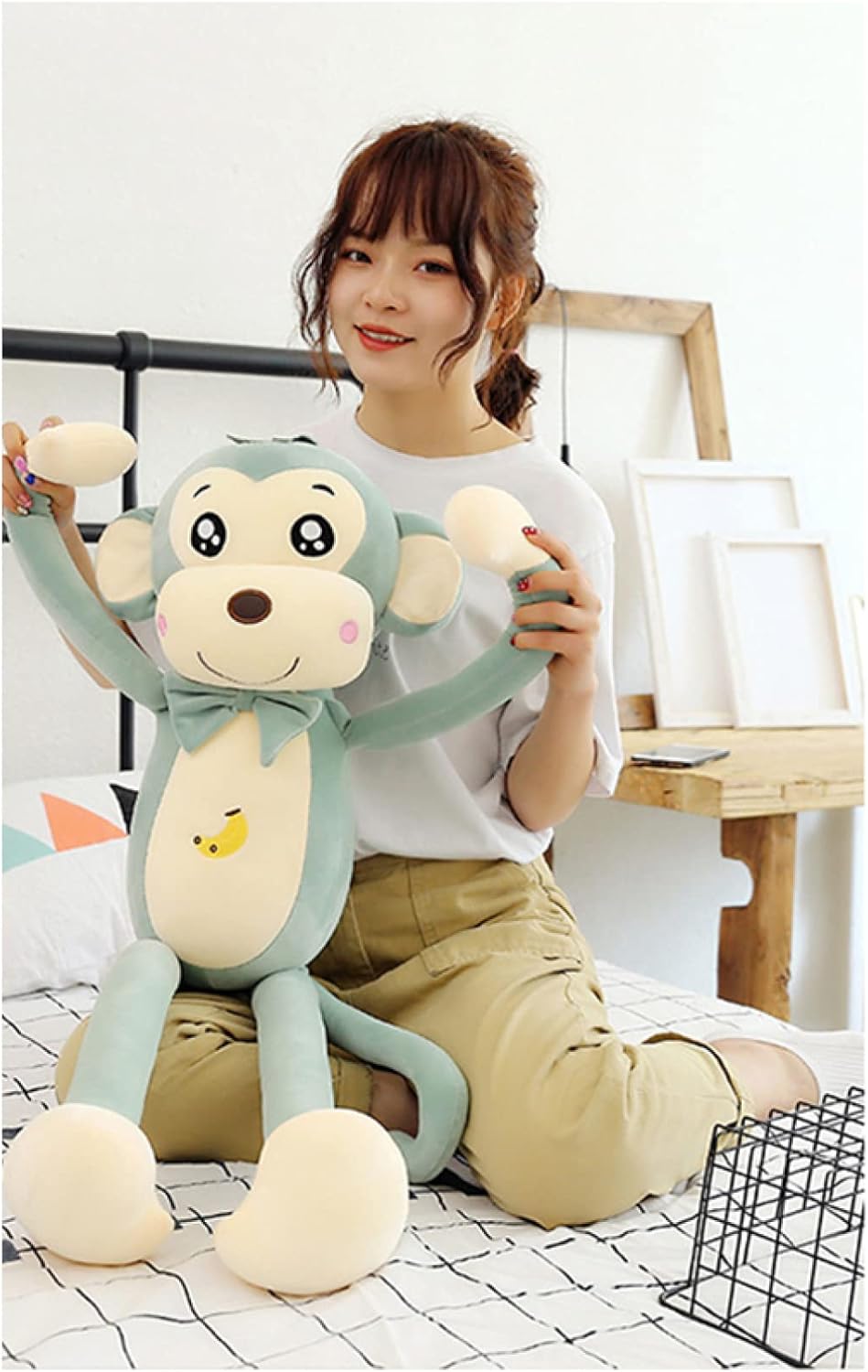 House XIN Monkey, Body Pillow, Plush, Animal, Multi-functional, Cute, Co-sleeping, Mashira, Monkey Body Pillow, Nuigurumi, Monkey Decoration, 15.7 inches (40 cm), Birthday, Monkey Plush, Green, Difficult to Deform, Anniversary, Animal Body Pillow, Large