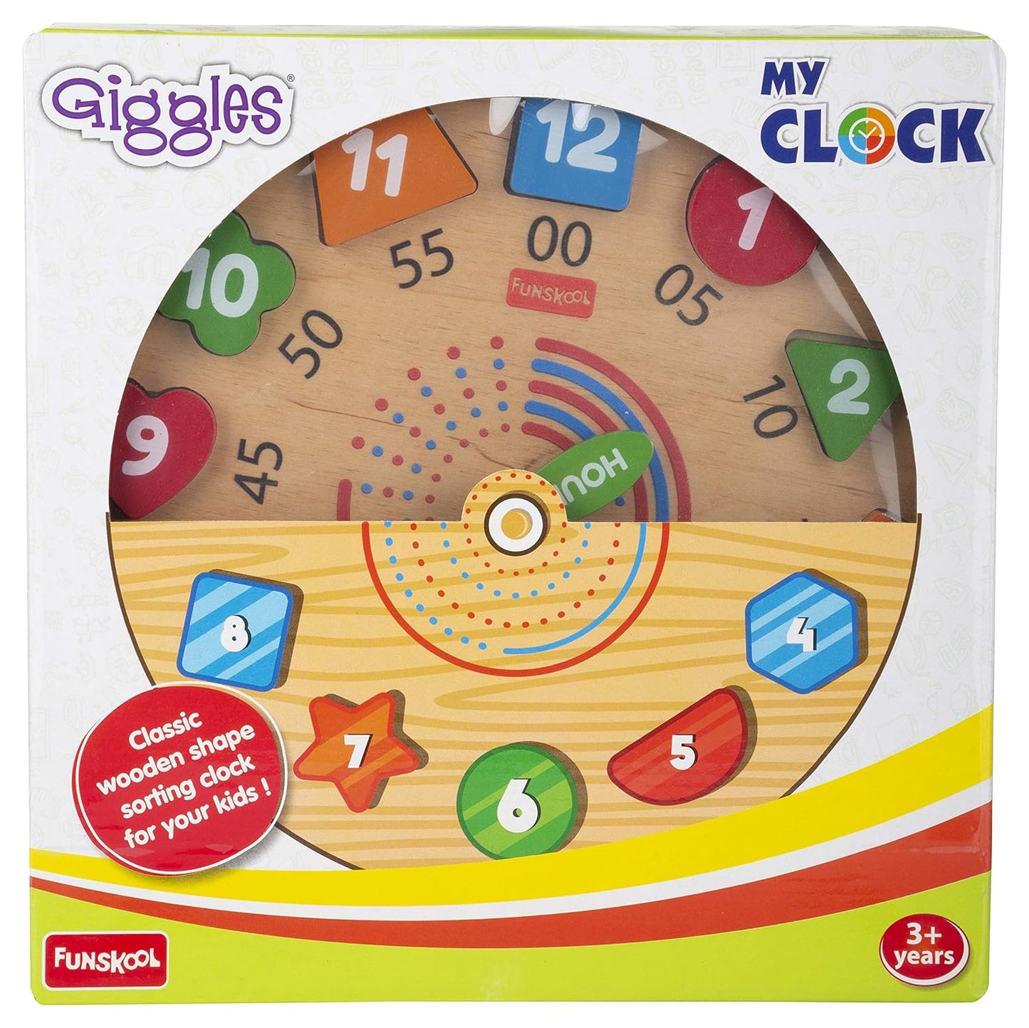 Giggles - My Clock, Shape Sorting Clock Puzzle, Teaches Time, Shapes and Numbers Preschool Toys (3 Years & Above, Multicolour)