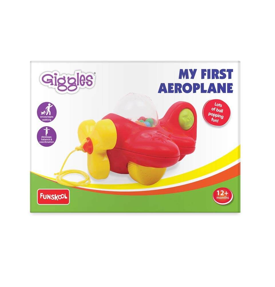 Giggles Funskool My First Aeroplane, Ball Popping Pull Along Toy, Encourages Walking, Balls Popping Sound, 12 Months & Above, Infant and Preschool Toys