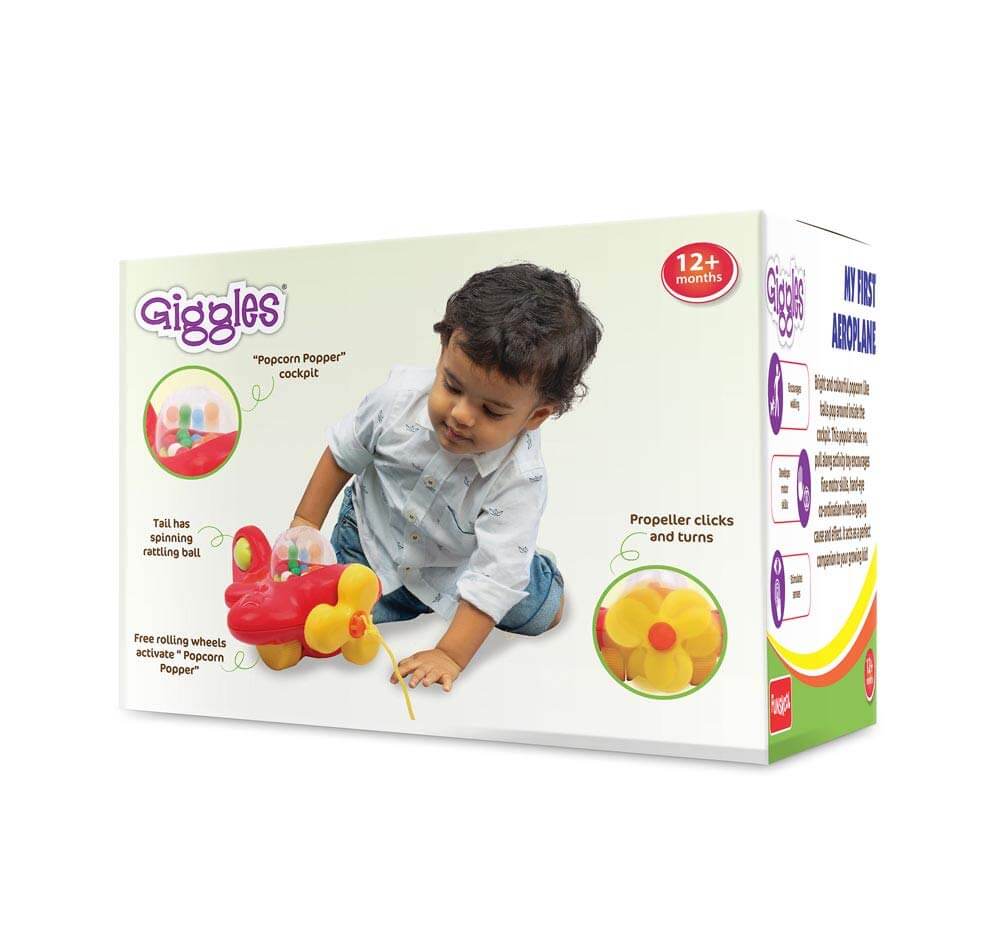Giggles Funskool My First Aeroplane, Ball Popping Pull Along Toy, Encourages Walking, Balls Popping Sound, 12 Months & Above, Infant and Preschool Toys