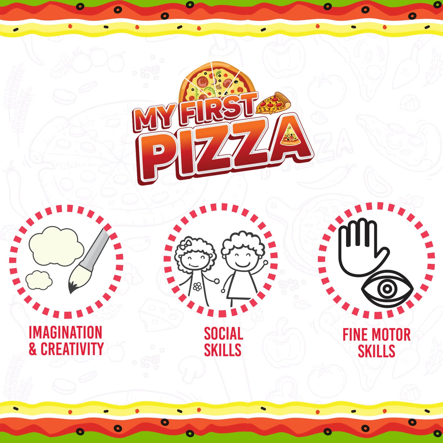 Funskool Giggles - My First Pizza, Role Play Toy, Food Set with 15 Toppings, Pretend Play, Toy for Kids and Toddlers, for 3 Years +, Multicolor