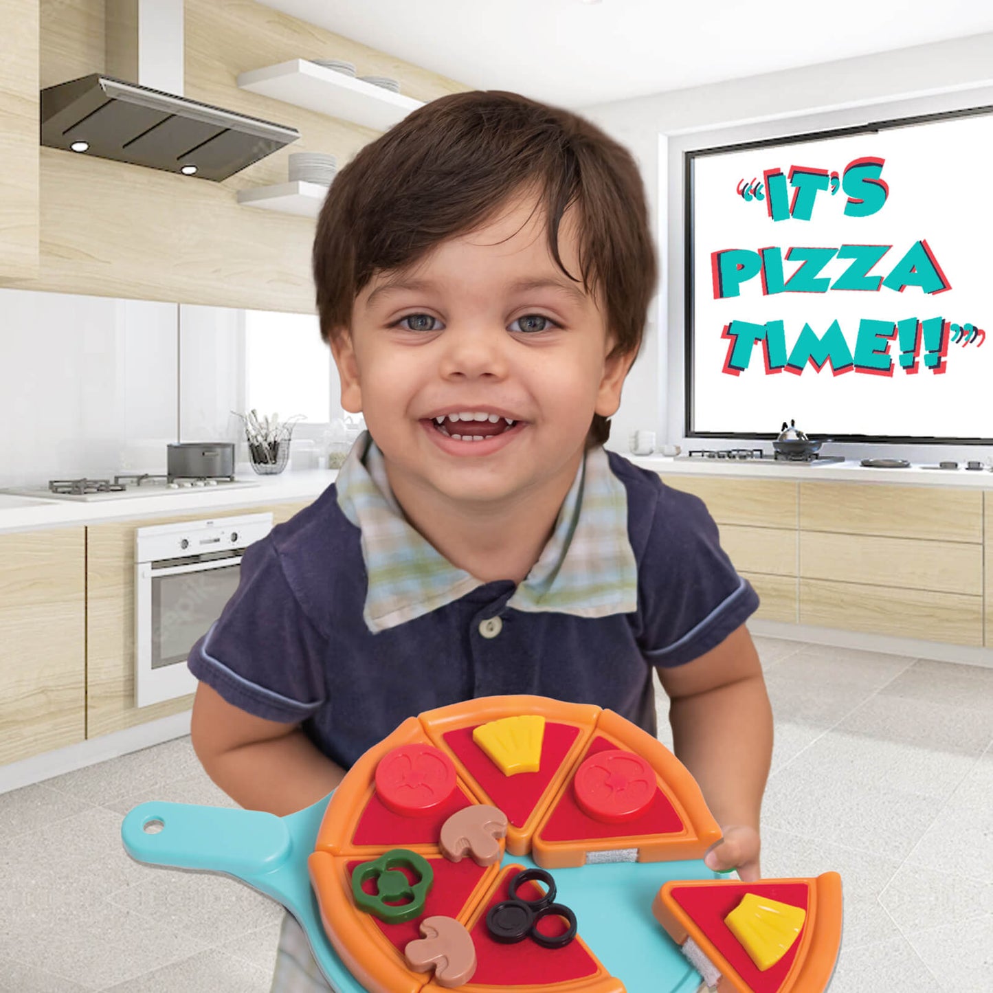 Funskool Giggles - My First Pizza, Role Play Toy, Food Set with 15 Toppings, Pretend Play, Toy for Kids and Toddlers, for 3 Years +, Multicolor