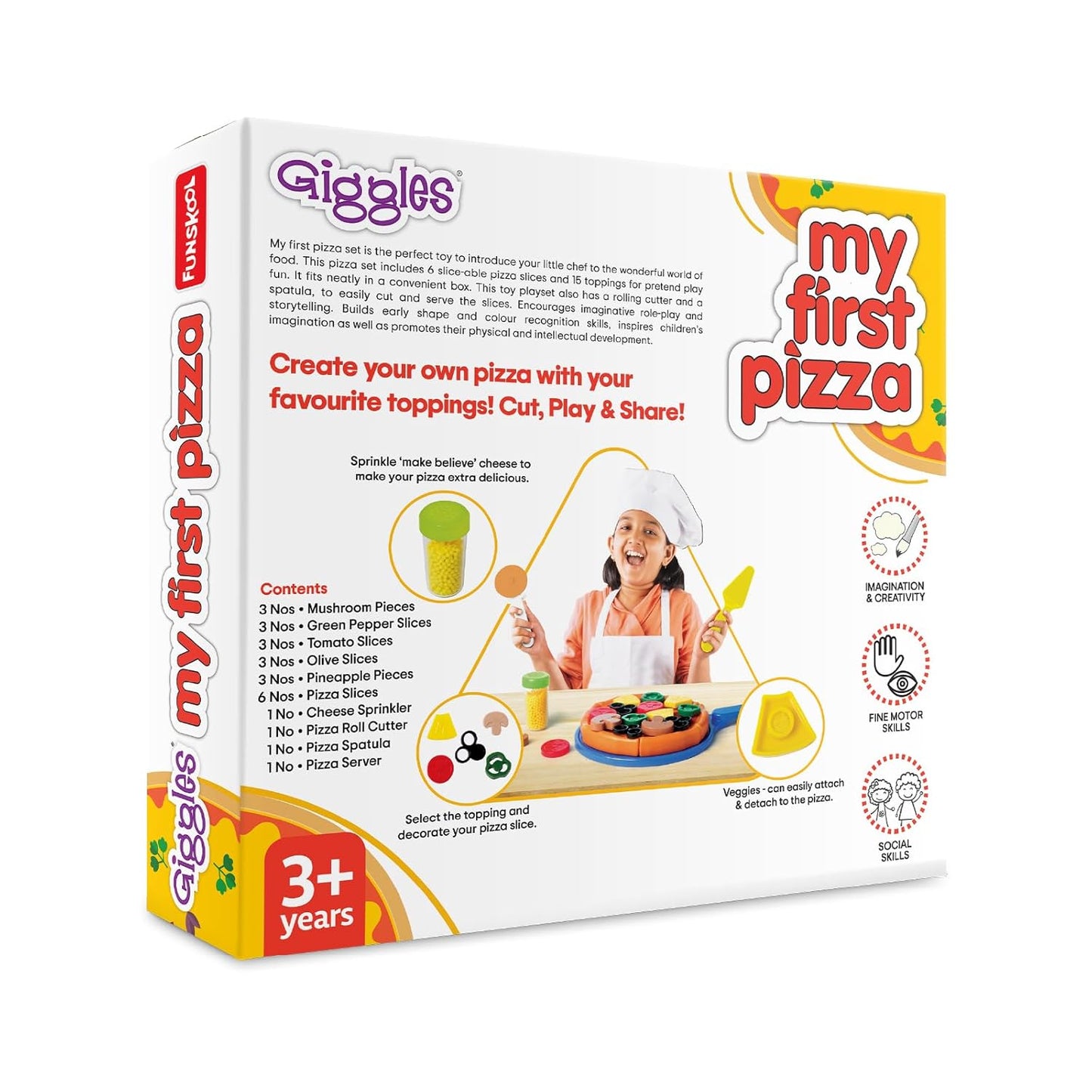 Funskool Giggles - My First Pizza, Role Play Toy, Food Set with 15 Toppings, Pretend Play, Toy for Kids and Toddlers, for 3 Years +, Multicolor