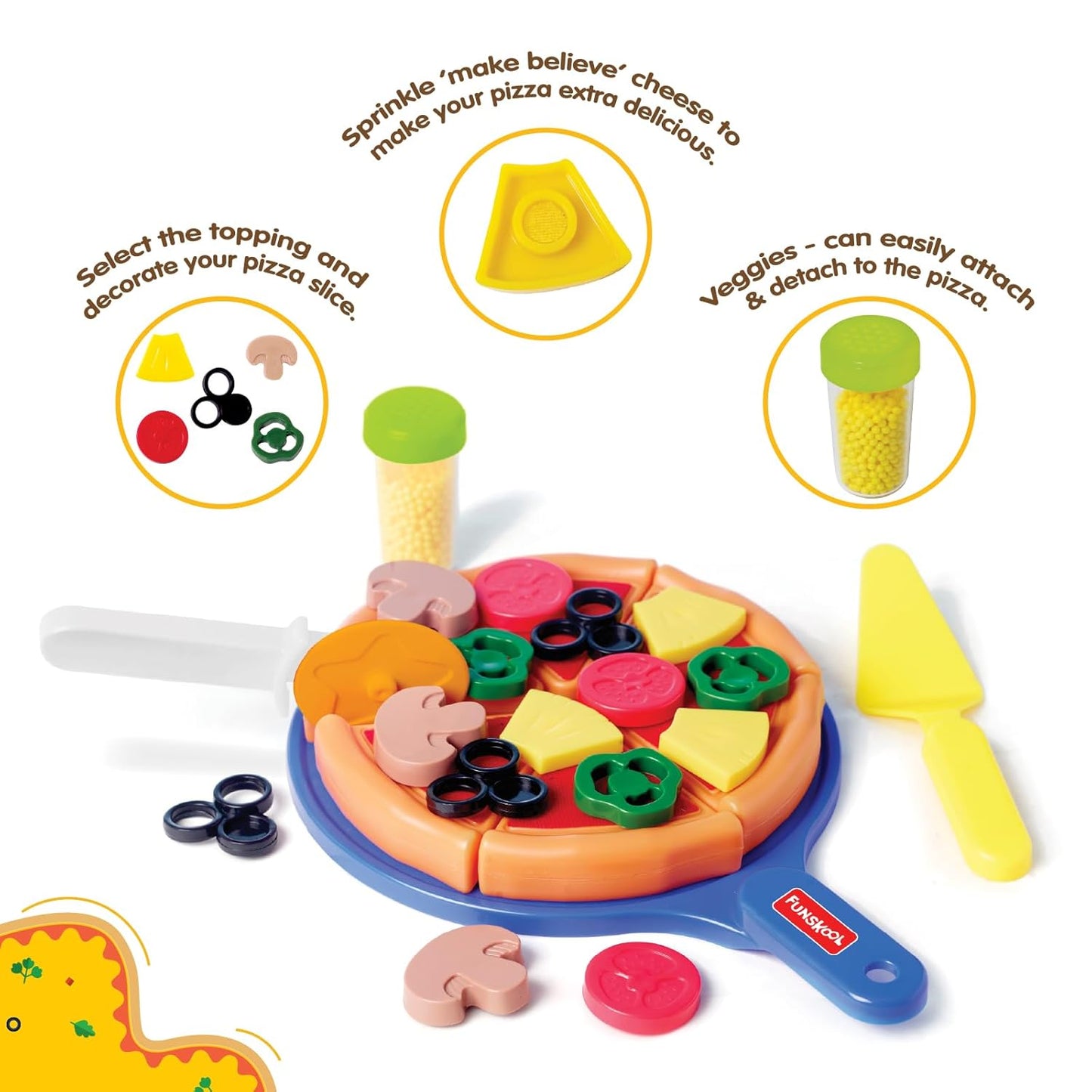 Funskool Giggles - My First Pizza, Role Play Toy, Food Set with 15 Toppings, Pretend Play, Toy for Kids and Toddlers, for 3 Years +, Multicolor