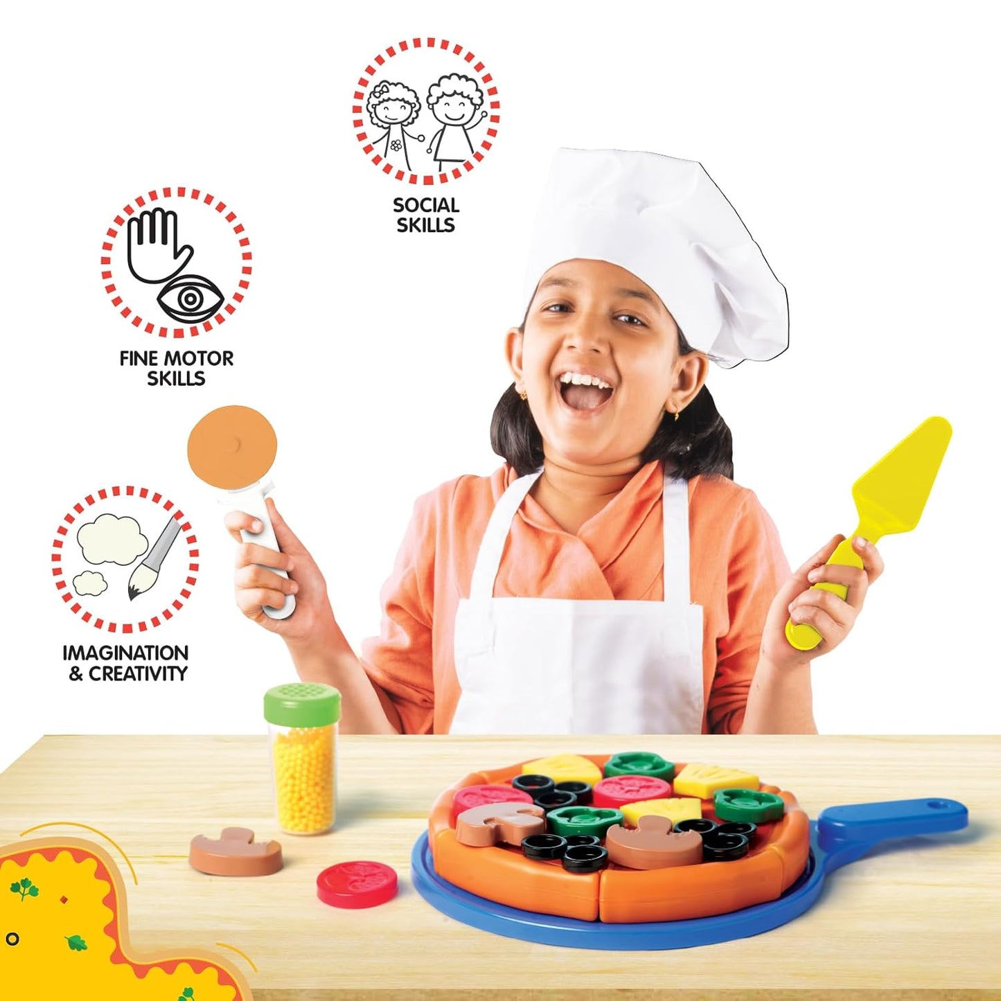 Funskool Giggles - My First Pizza, Role Play Toy, Food Set with 15 Toppings, Pretend Play, Toy for Kids and Toddlers, for 3 Years +, Multicolor