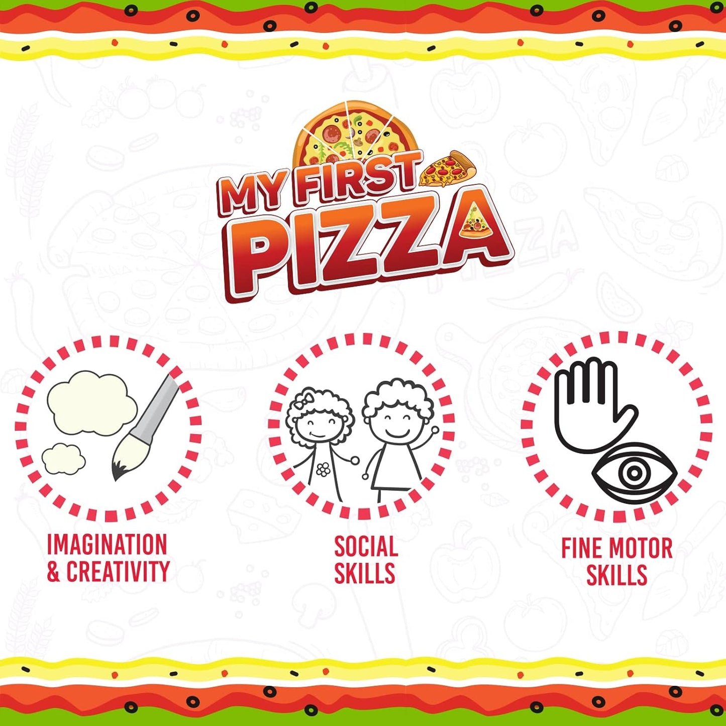 Funskool Giggles - My First Pizza, Role Play Toy, Food Set with 15 Toppings, Pretend Play, Toy for Kids and Toddlers, for 3 Years +, Multicolor